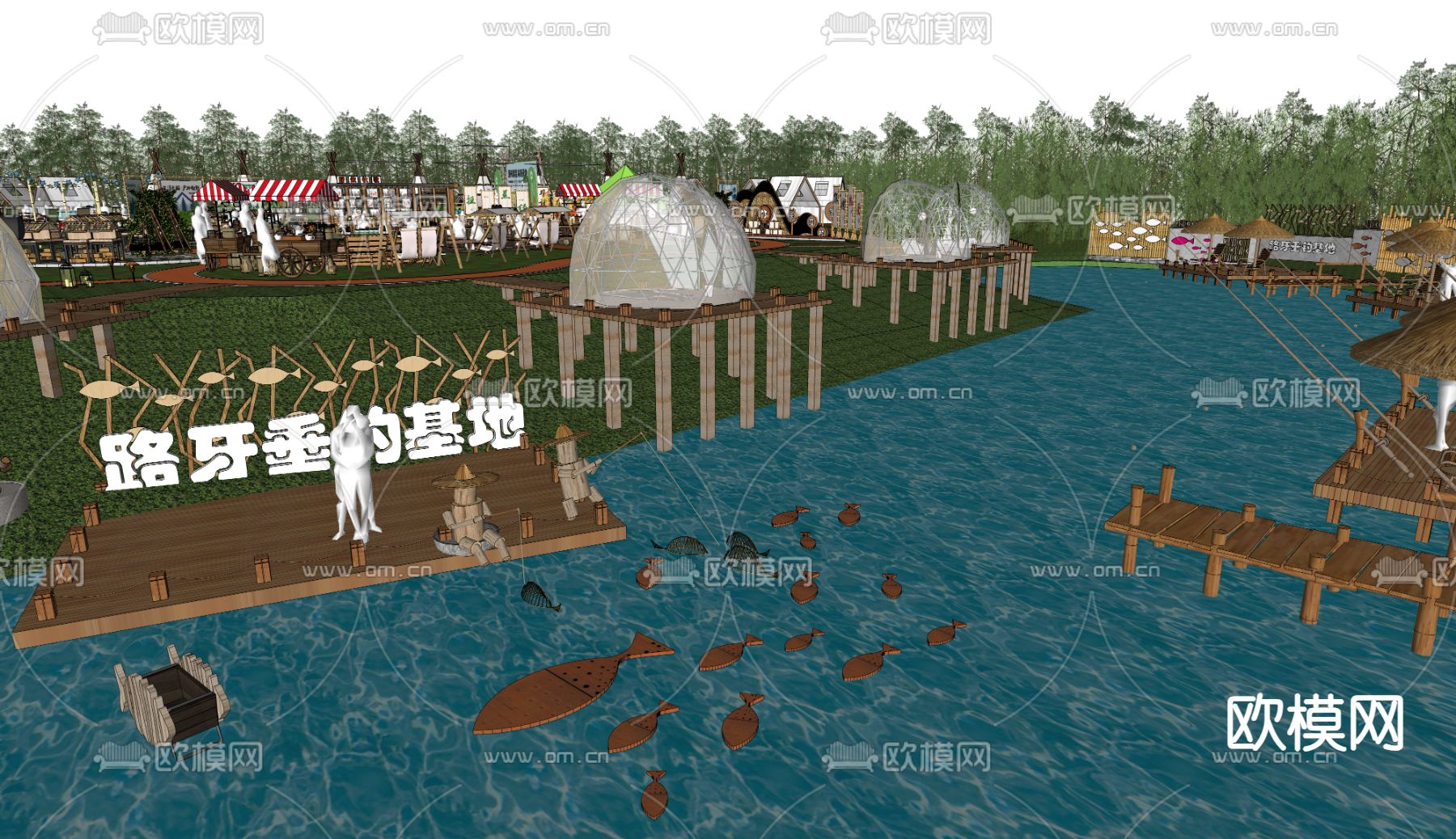 现代垂钓景观公园 帐篷营地su模型下载（渲染图2）
