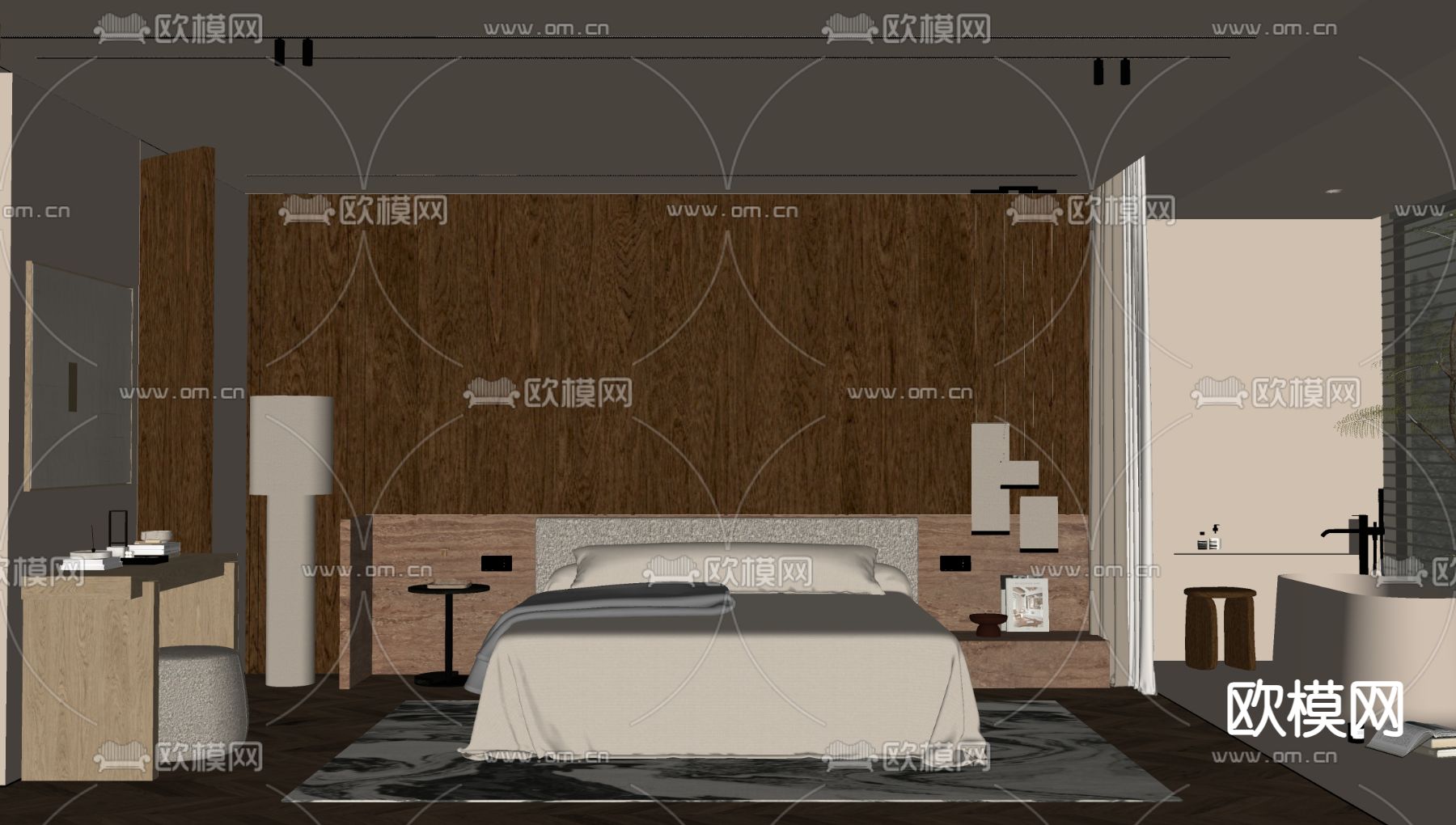 中古风卧室 主人房su模型下载（渲染图1）