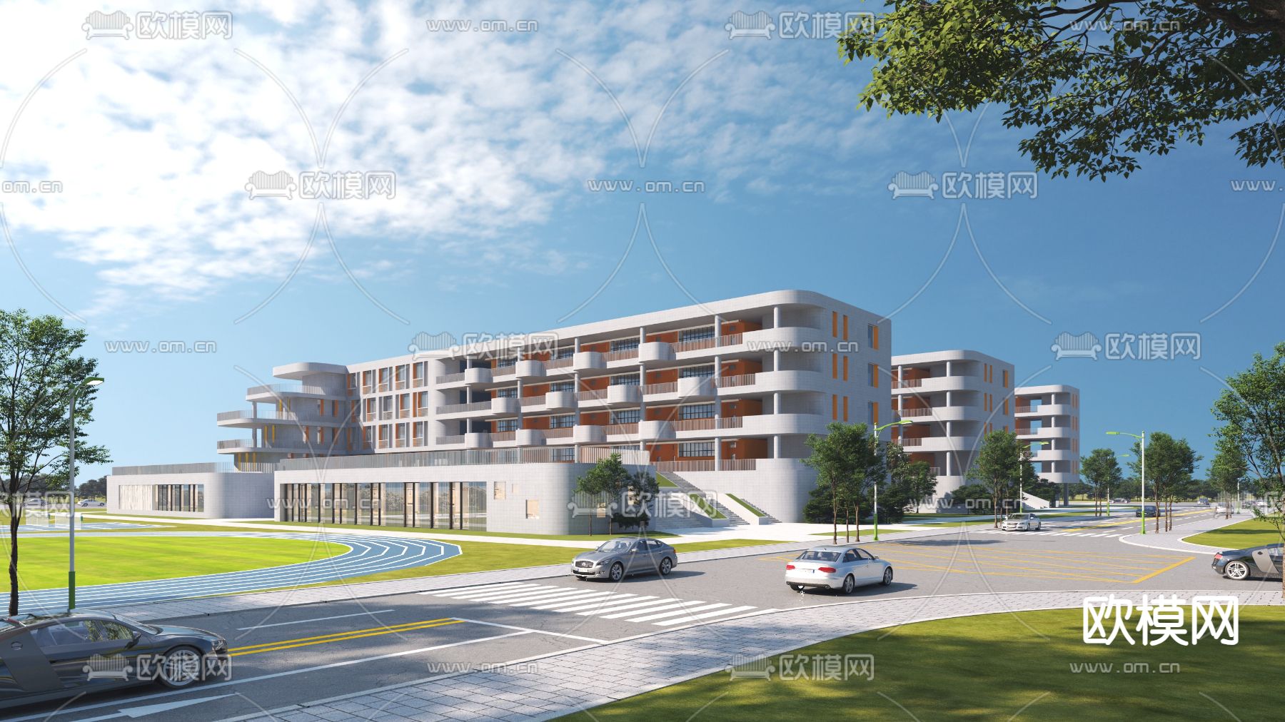 现代学校 教学楼外观3d模型下载