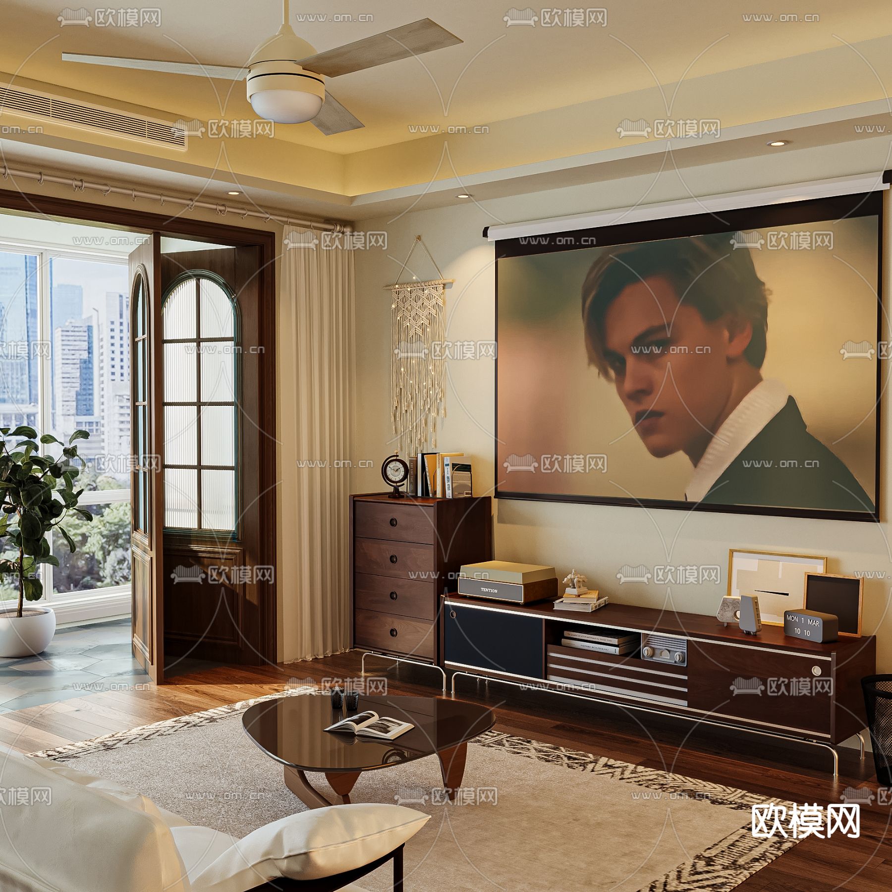 美式客厅su模型下载（渲染图1）