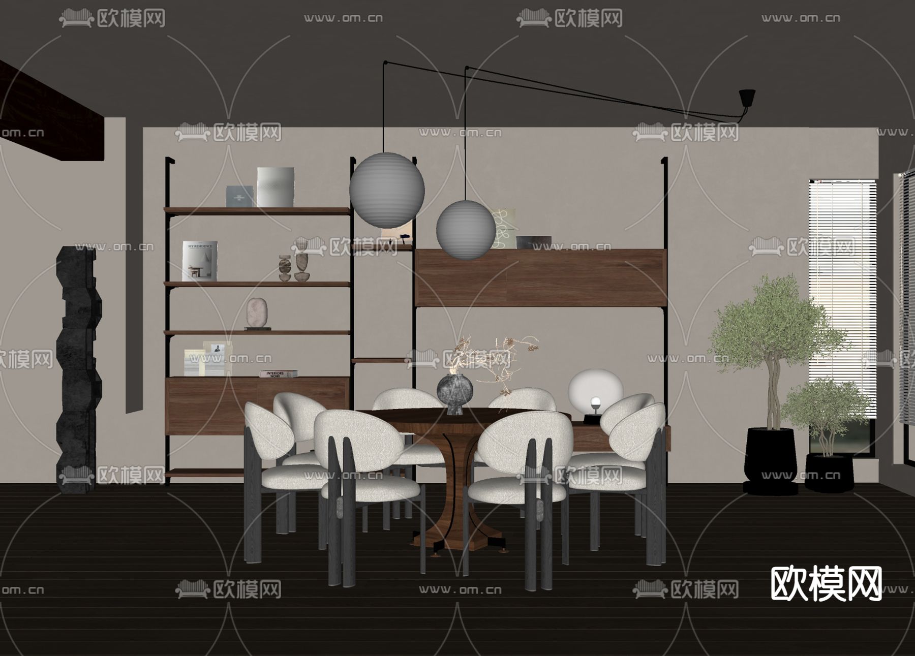 中古风餐厅su模型下载（渲染图2）