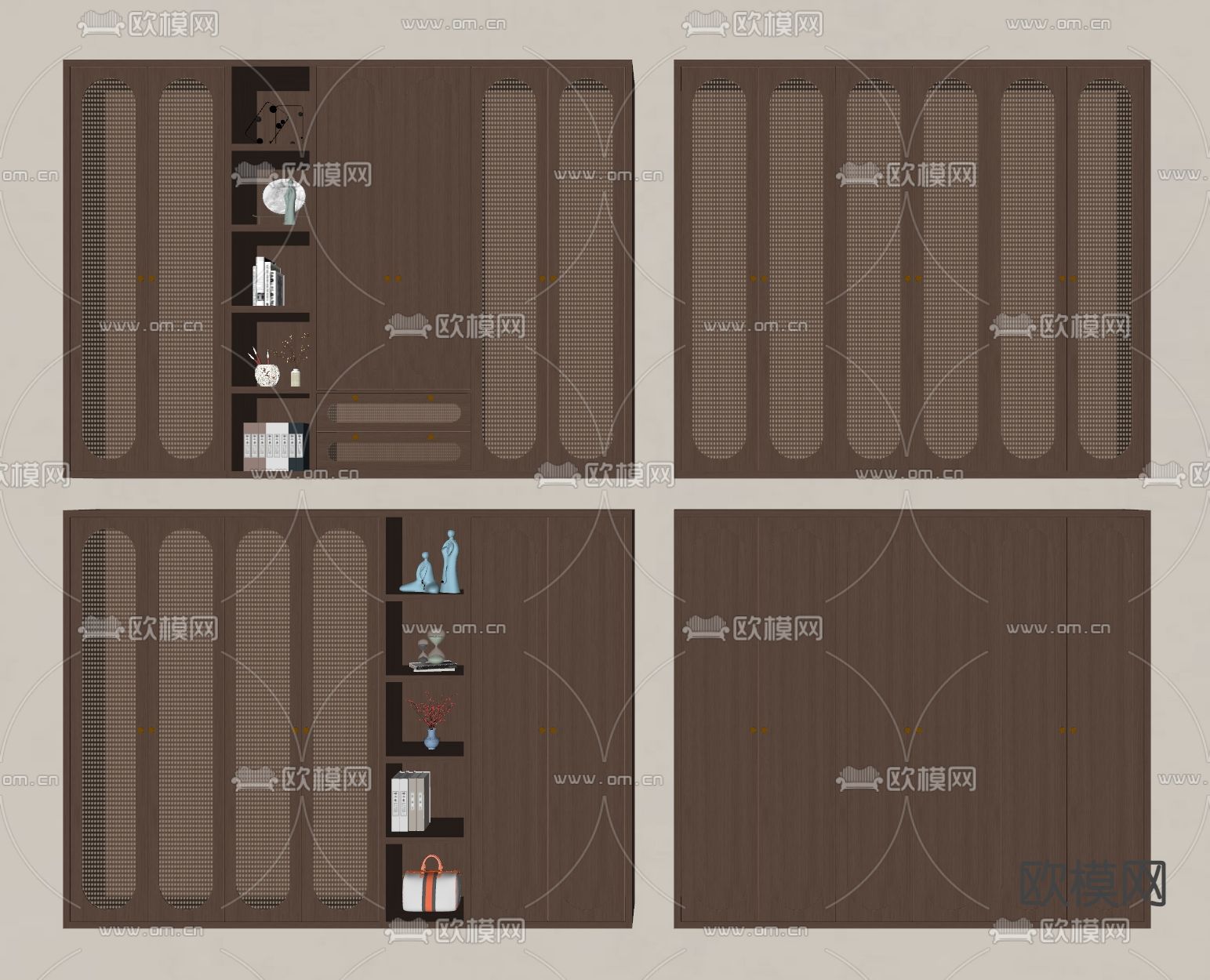 中古风衣柜su模型下载（渲染图1）