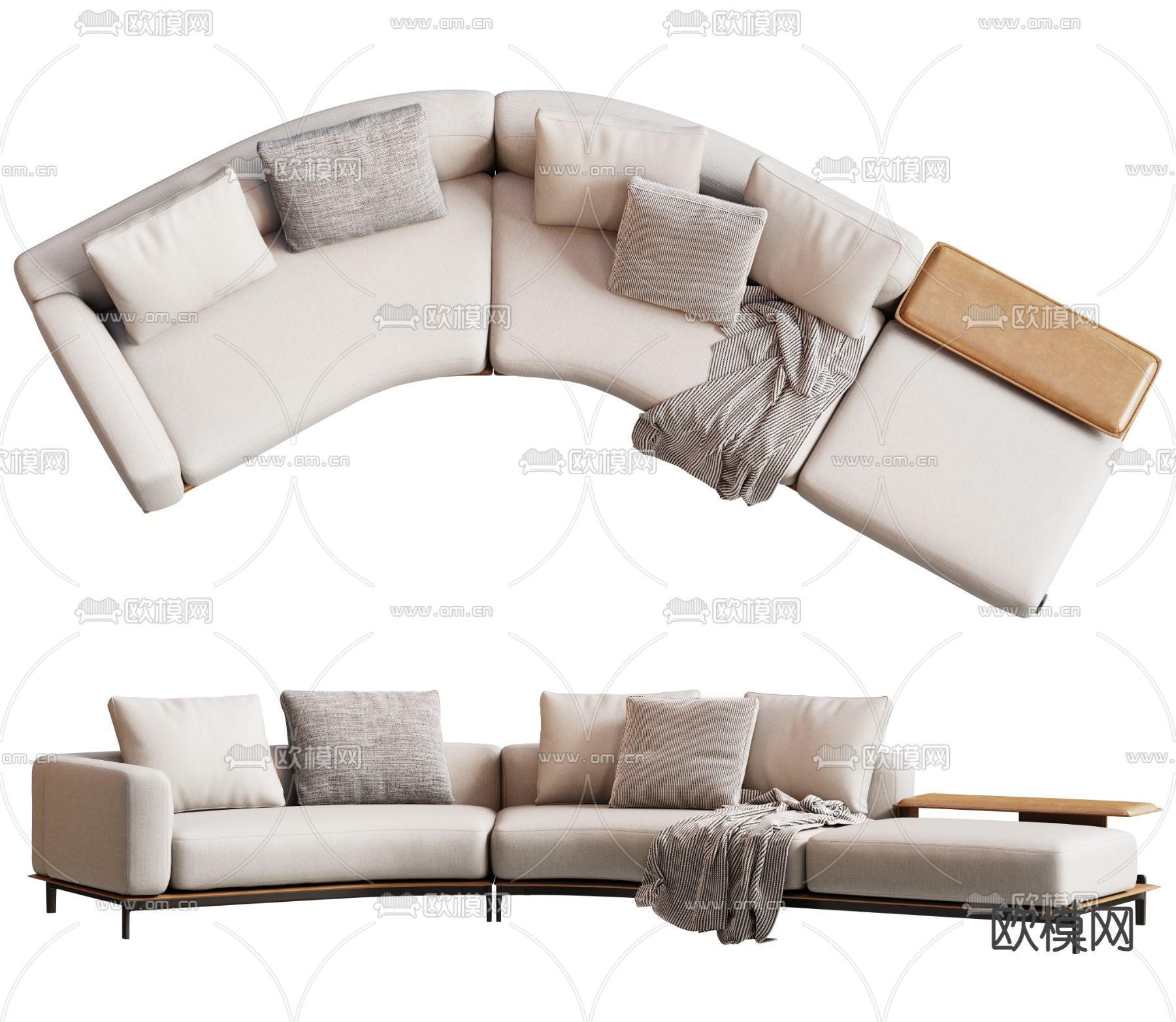现代多人沙发 异型沙发 弧形沙发su模型下载（渲染图1）