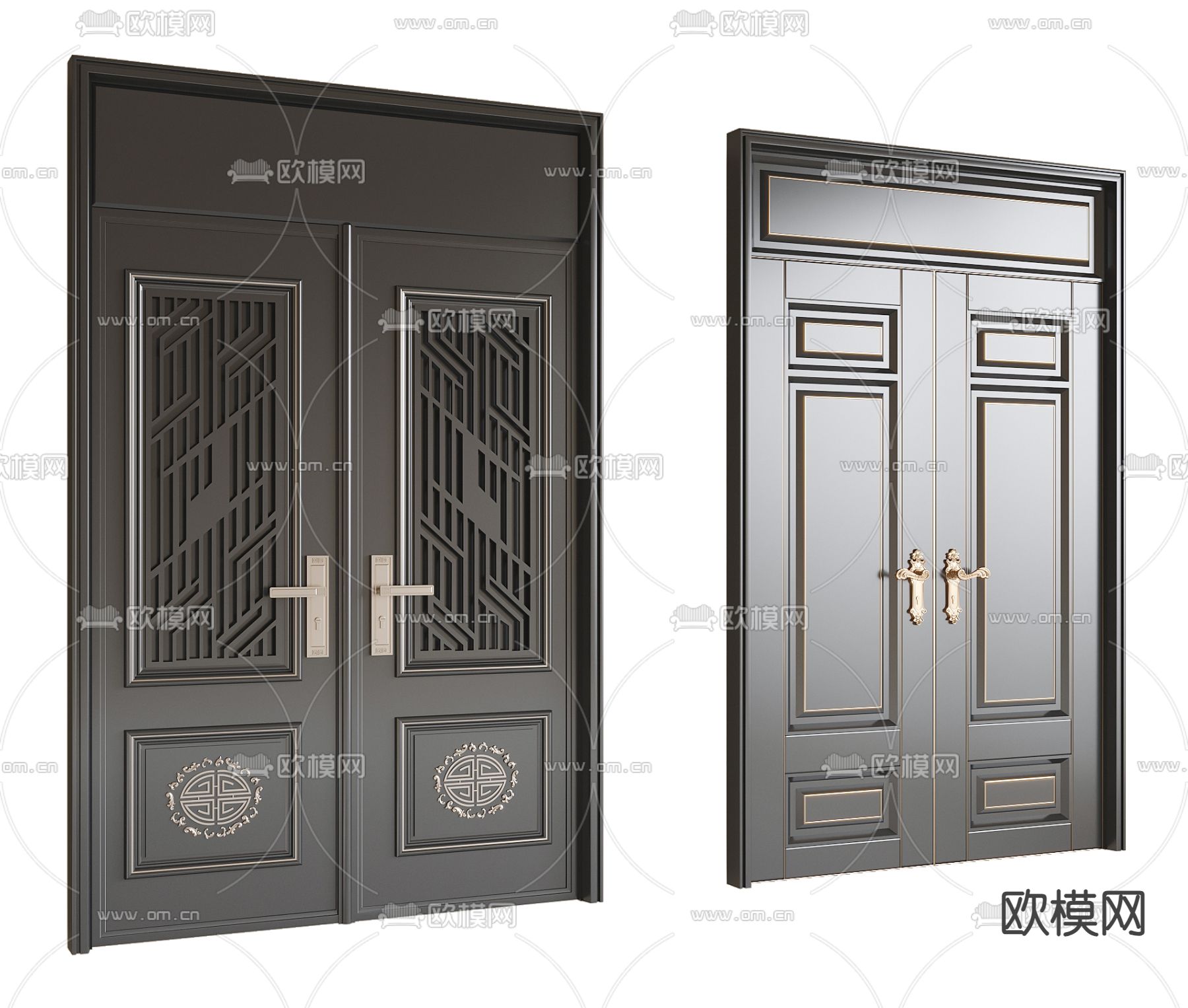 新古典防盗门 双开大门su模型下载（渲染图1）