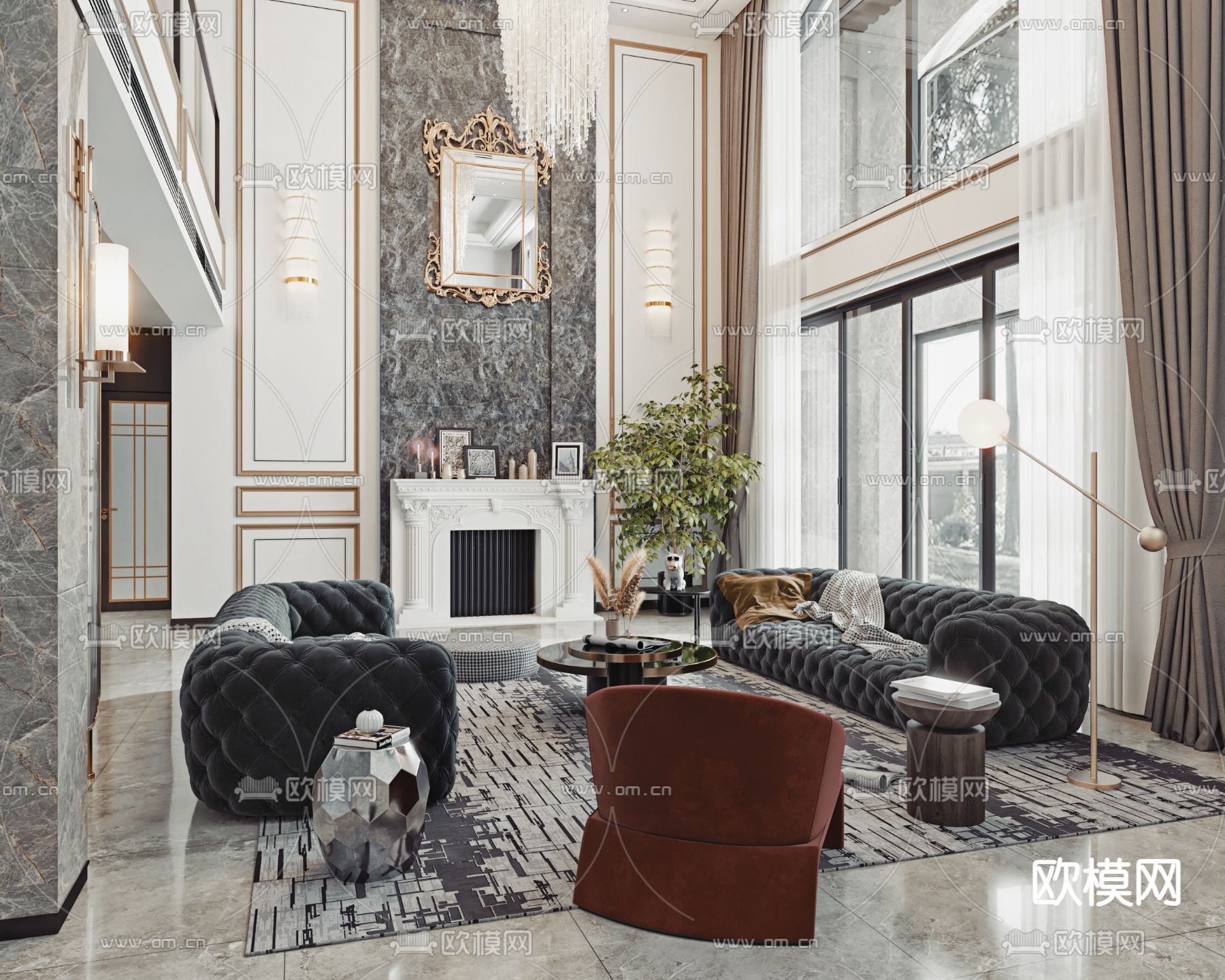 别墅客厅 别墅中空3d模型下载（渲染图1）