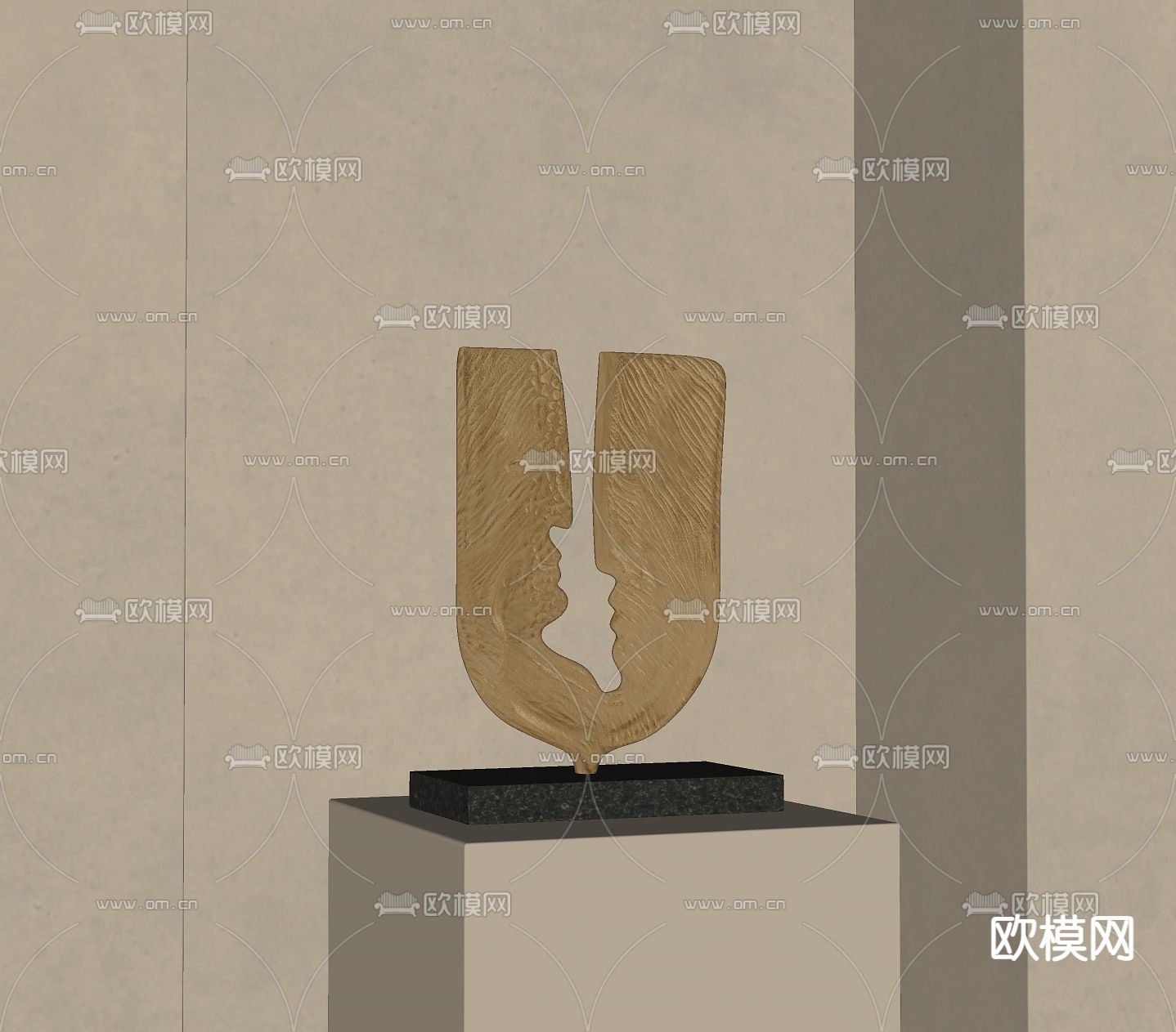 侘寂风雕塑 摆件su模型下载（渲染图2）