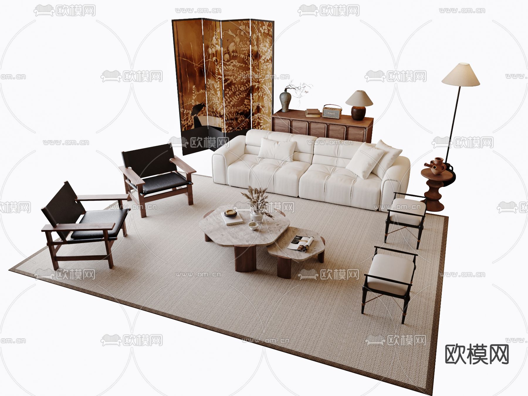 中古风沙发 组合沙发su模型下载（渲染图1）