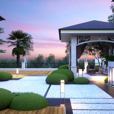  欧式别墅庭院景观 廊架su模型 