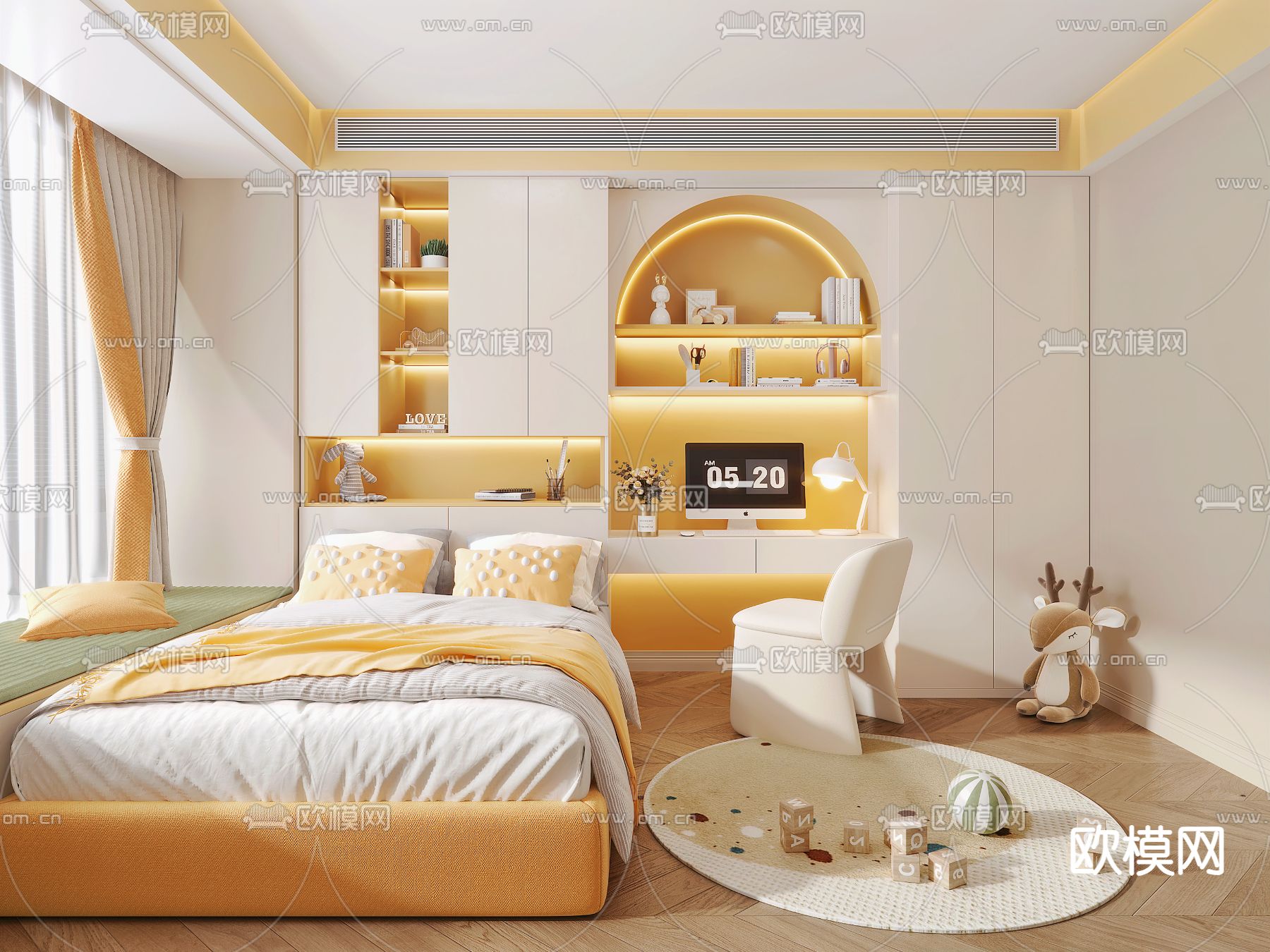 奶油风儿童房 小孩房卧室3d模型下载