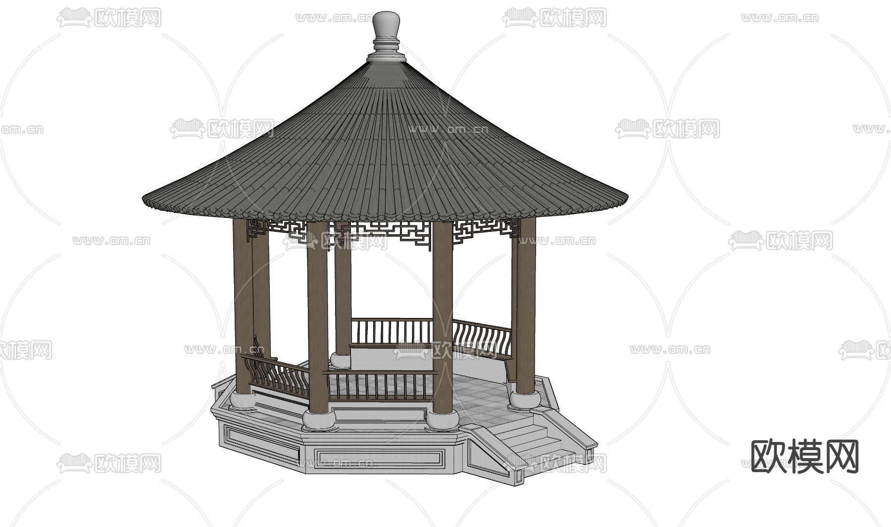 新中式景观圆亭su模型下载（渲染图2）