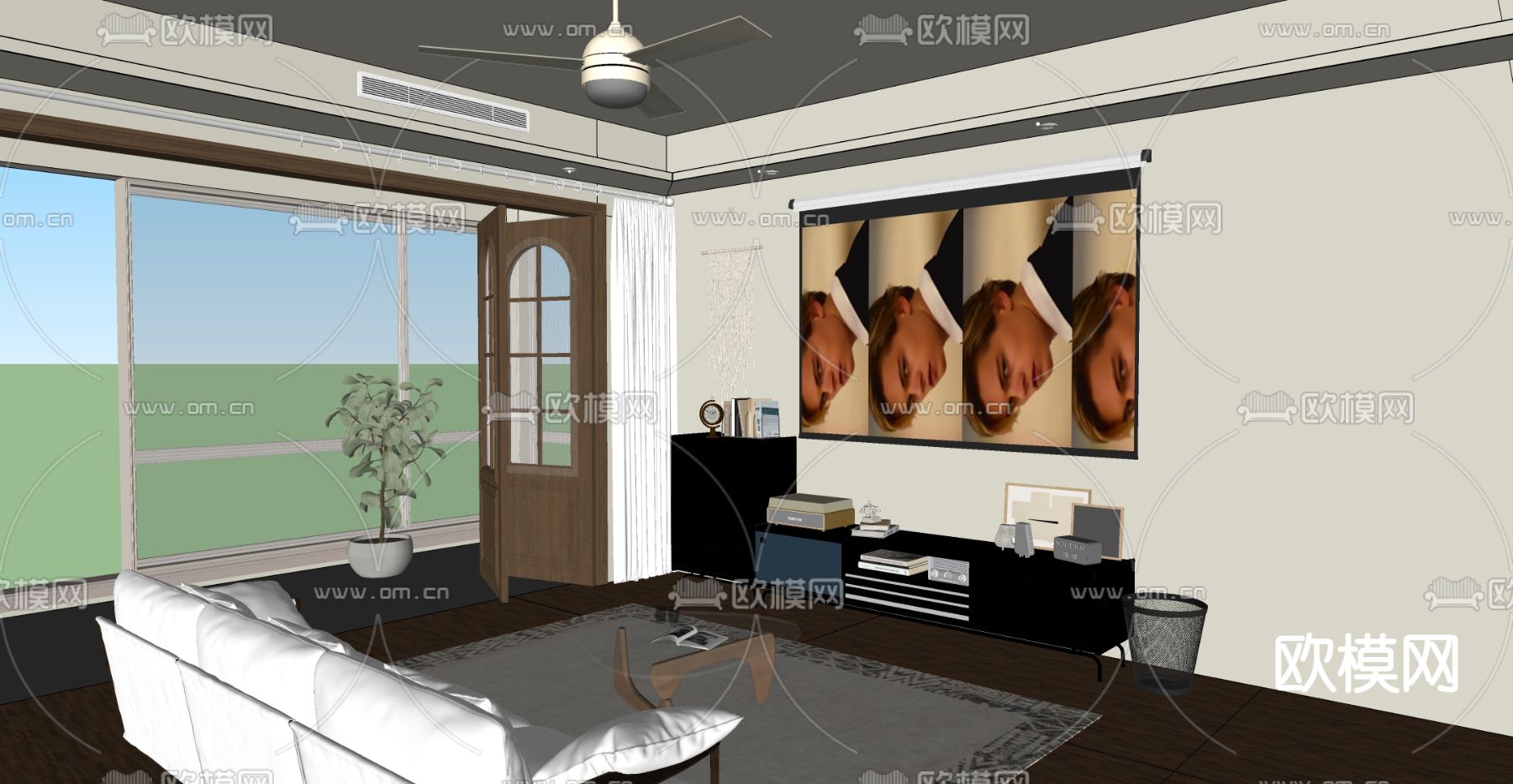 美式客厅su模型下载（渲染图3）