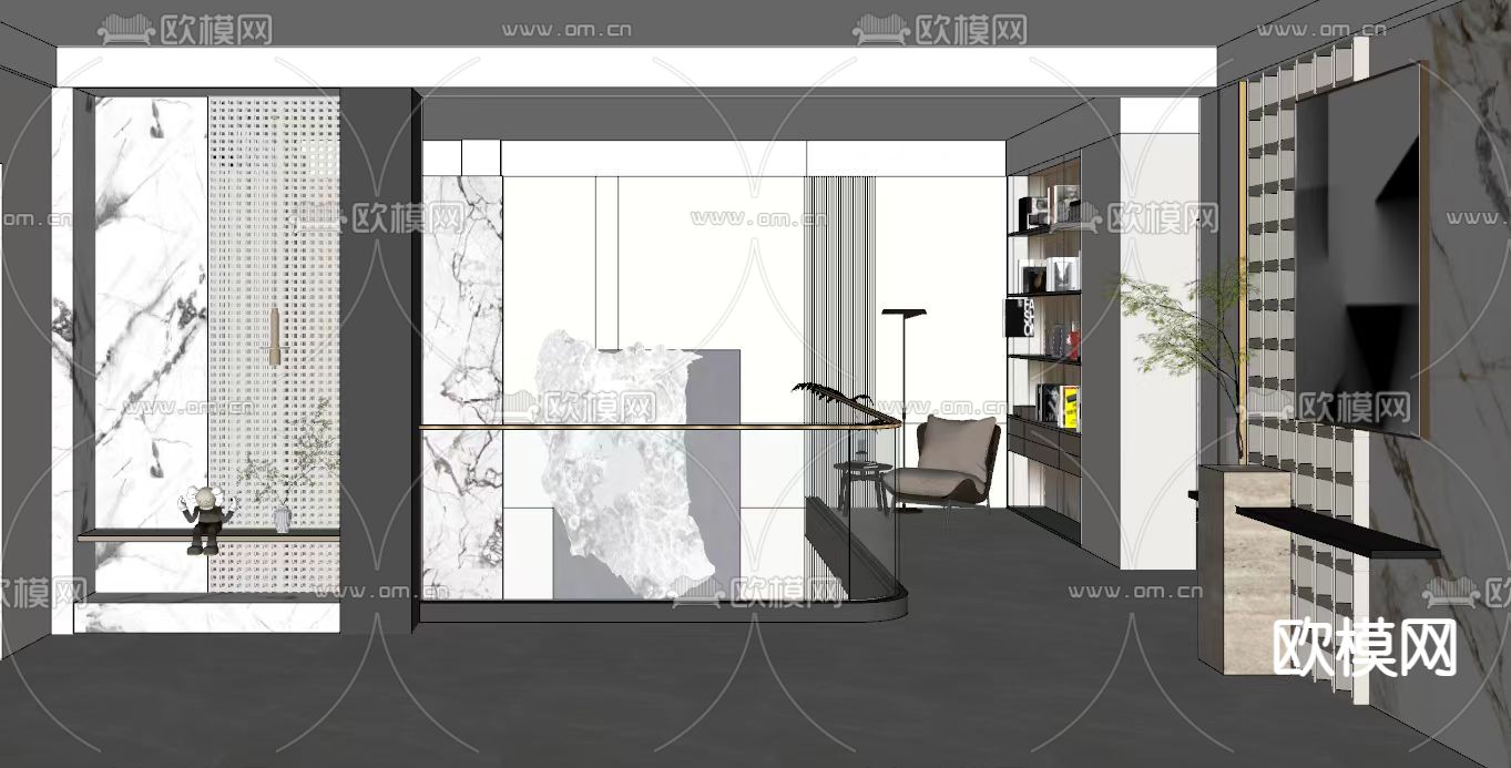 挑空别墅客厅su模型下载（渲染图3）