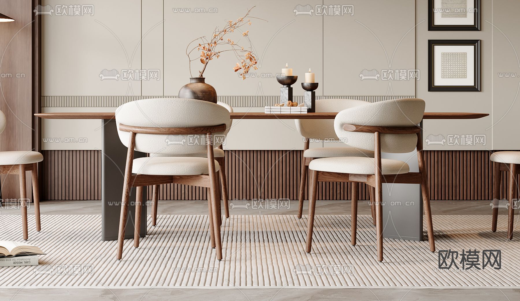 中古风餐桌椅su模型下载（渲染图1）