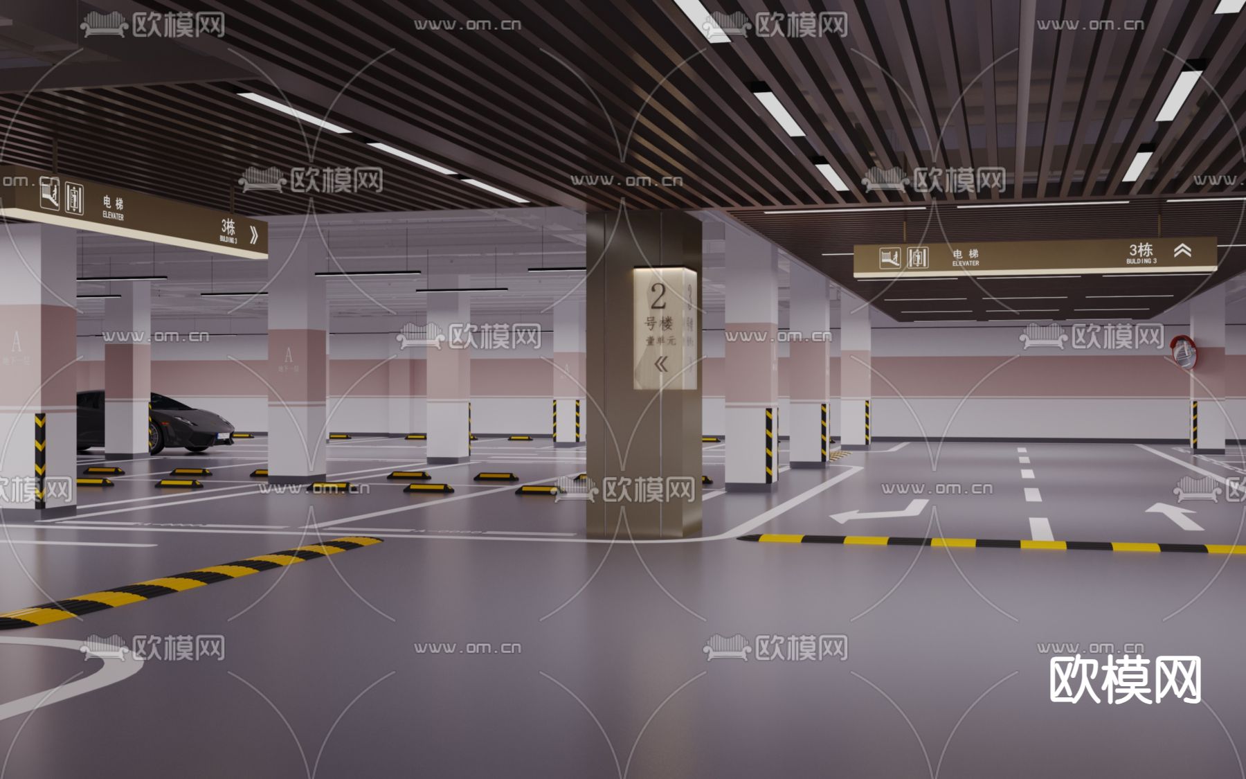 地下车库 停车场3d模型下载（渲染图2）