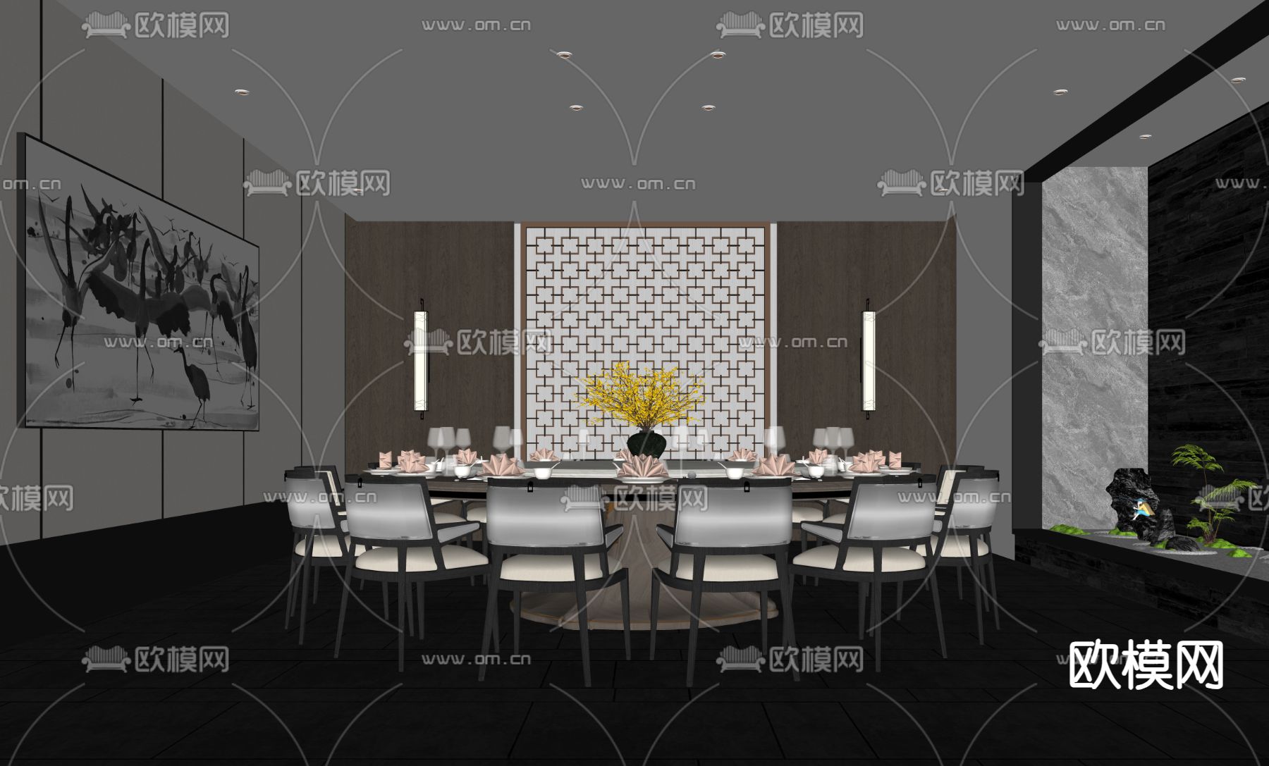 现代餐厅包厢su模型下载（渲染图2）