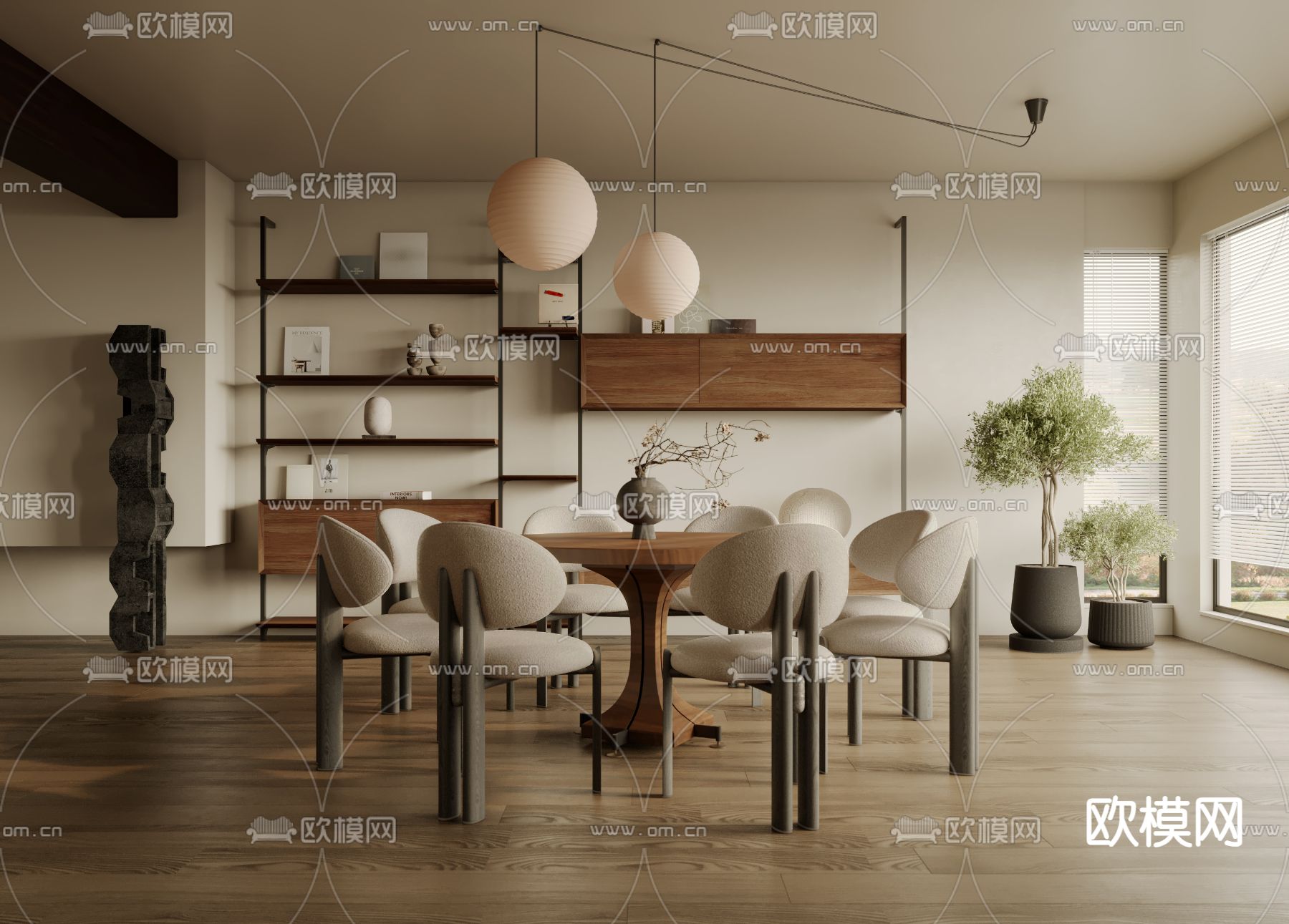 中古风餐厅su模型下载（渲染图1）