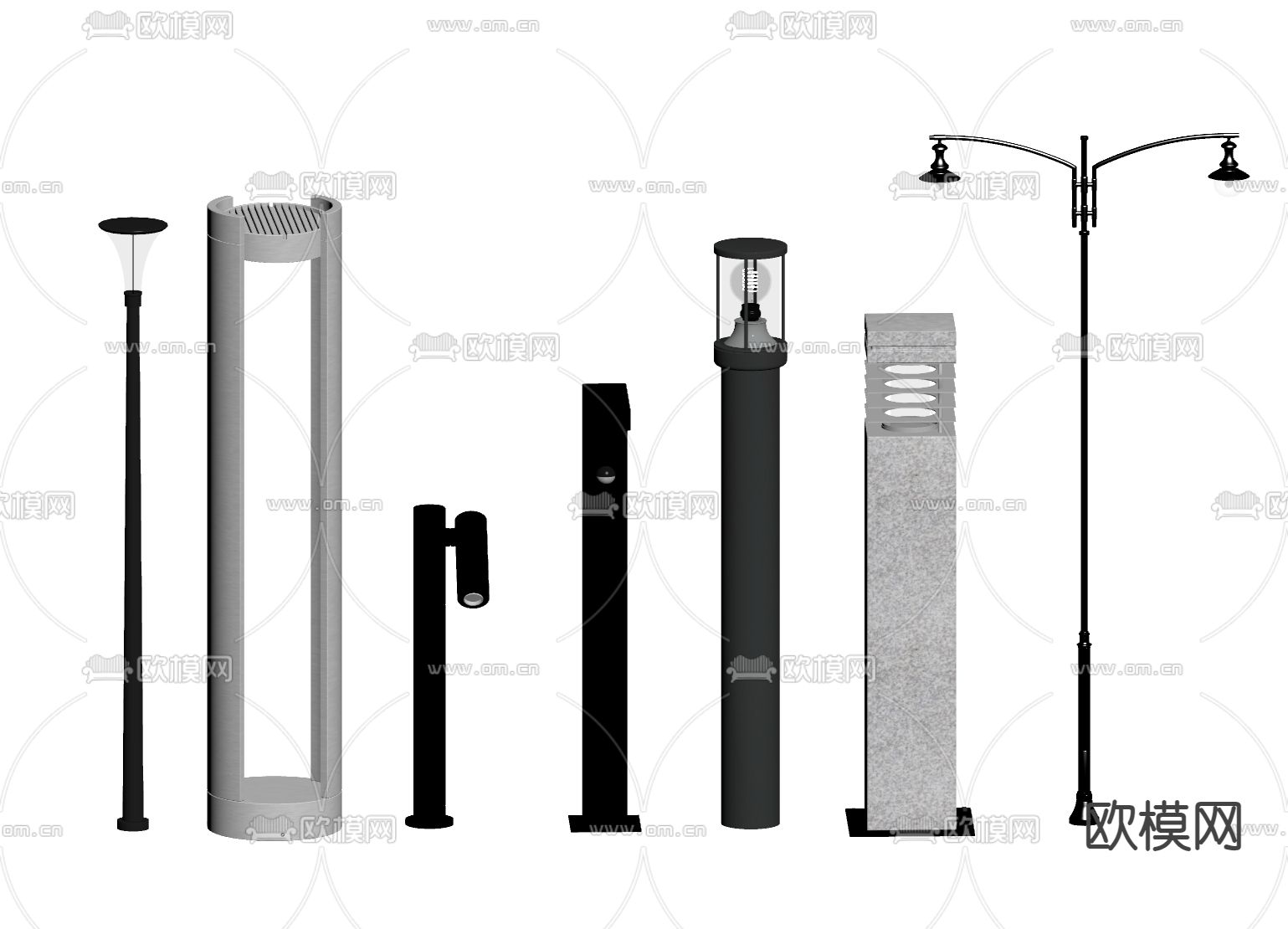 现代户外灯 路灯 地灯 庭院灯 洗墙灯su模型下载（渲染图1）