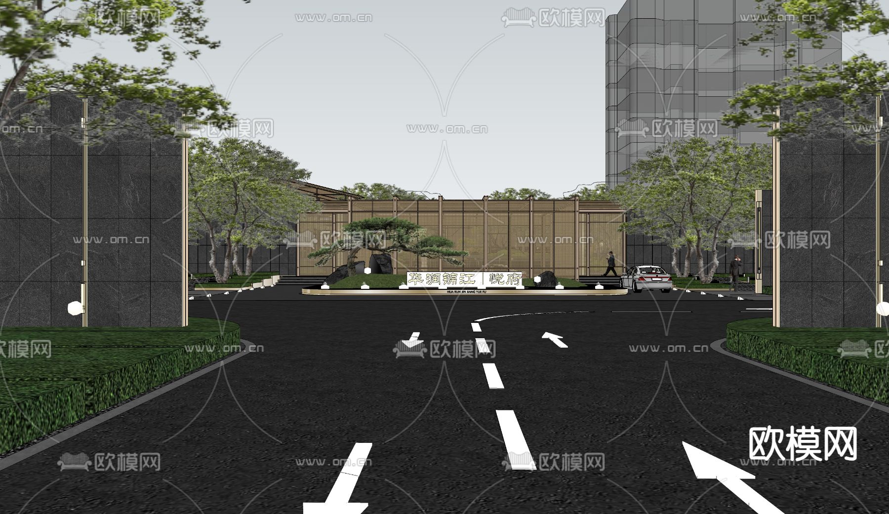 示范区 售楼处外观su模型下载（渲染图1）