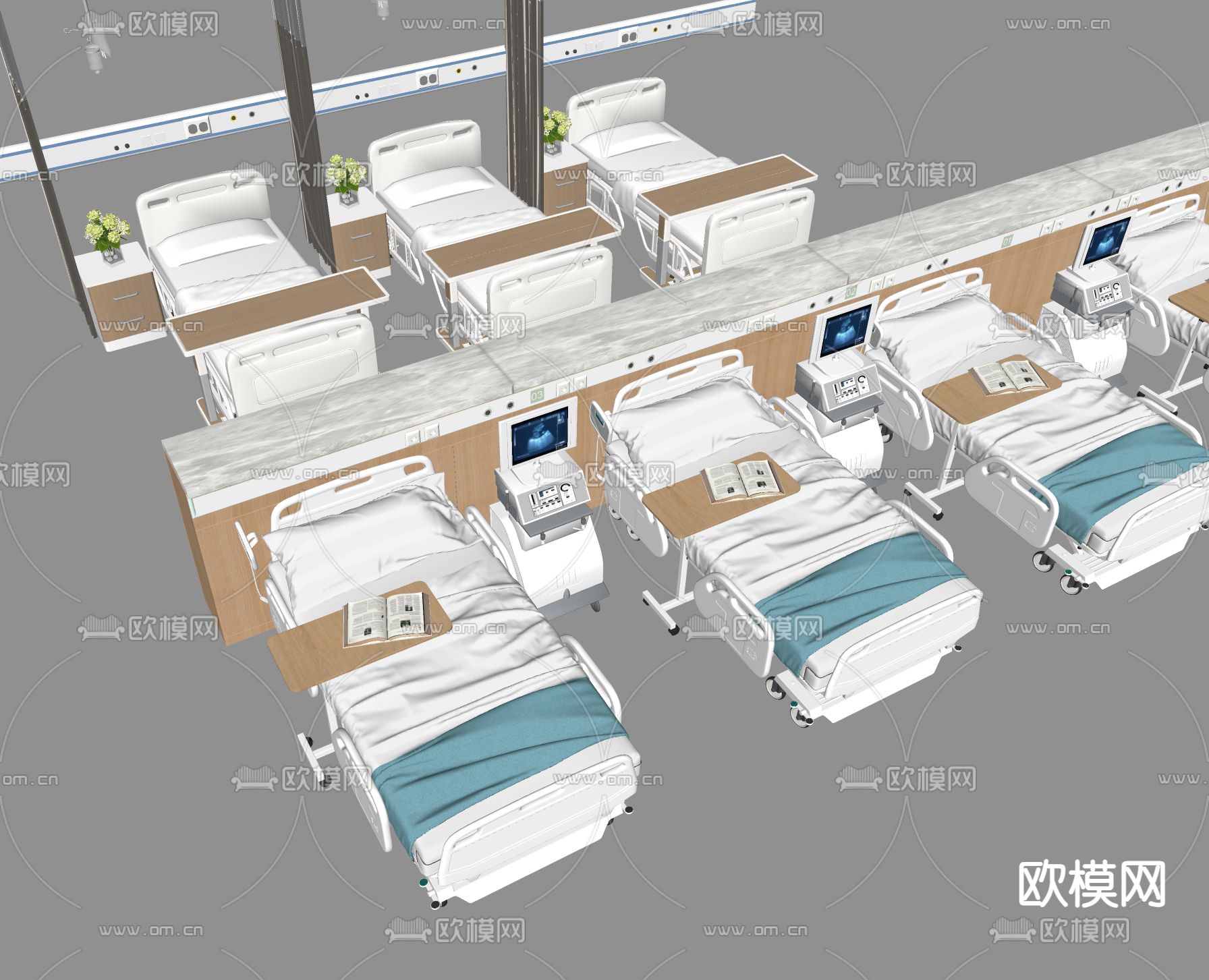 病床 病房su模型下载（渲染图1）