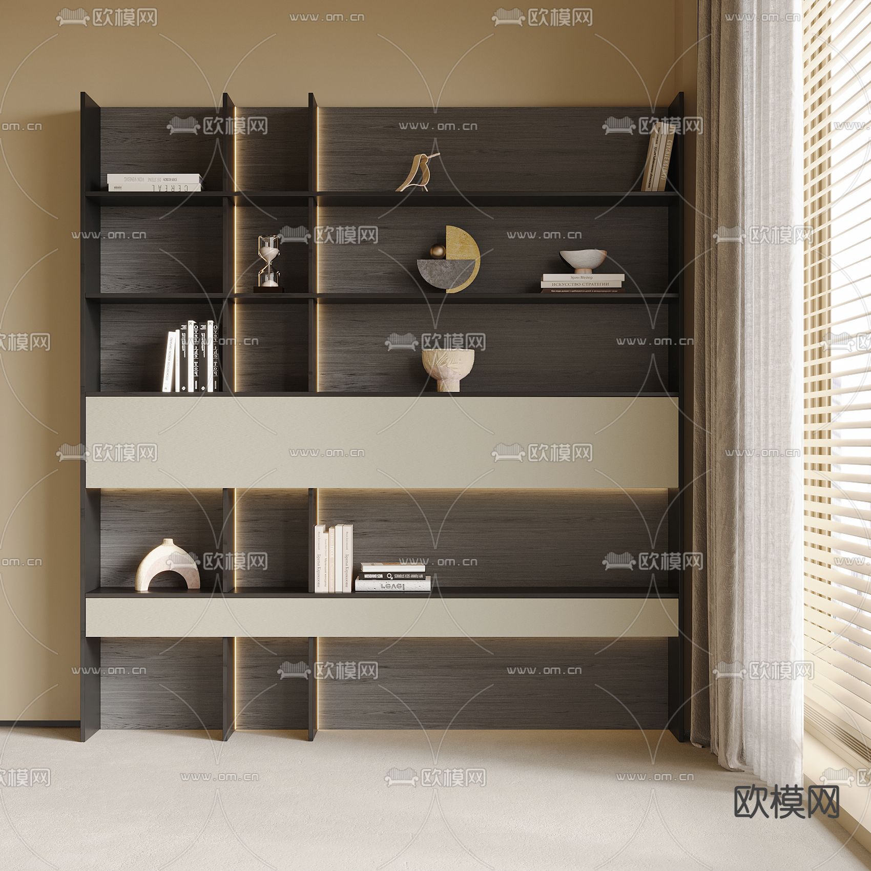现代书柜 书架 置物柜su模型下载（渲染图1）