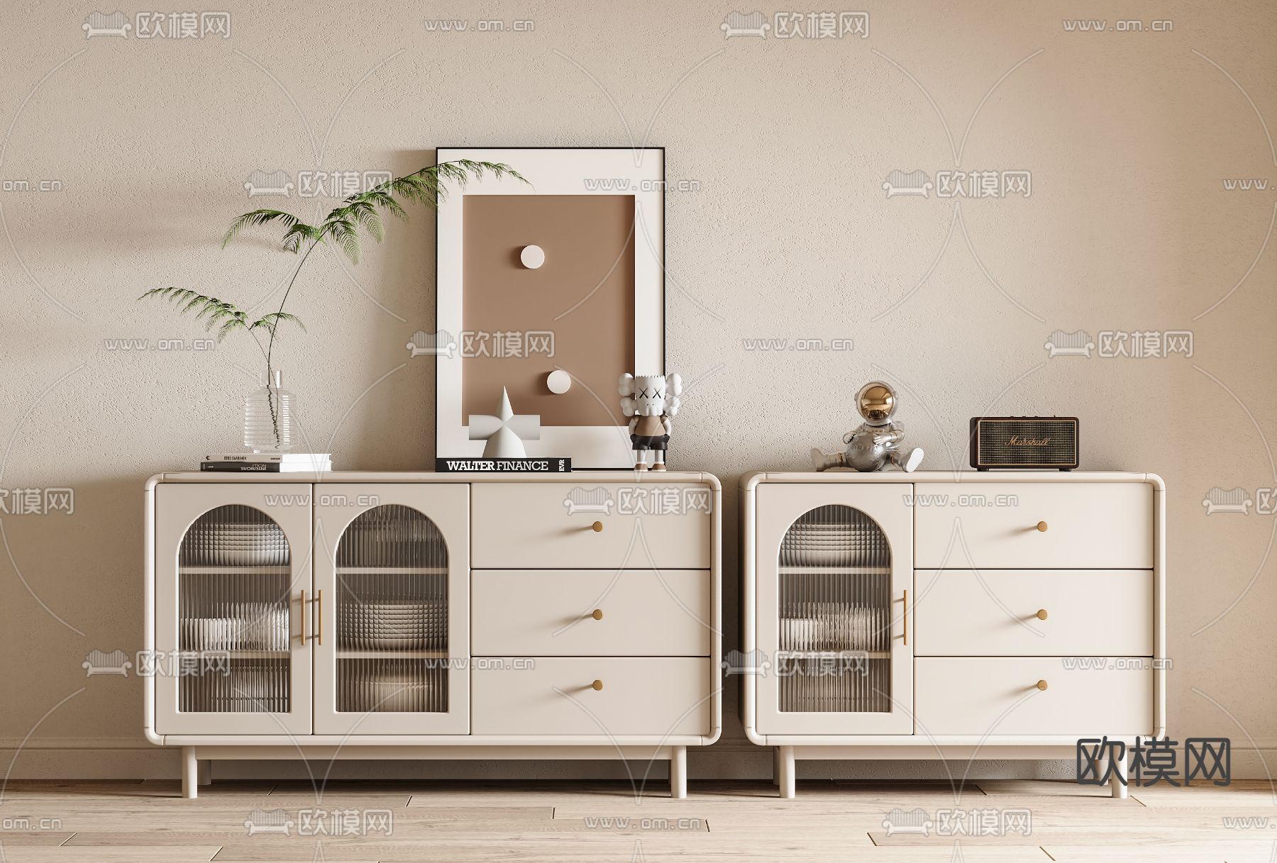 奶油风餐边柜su模型下载（渲染图2）