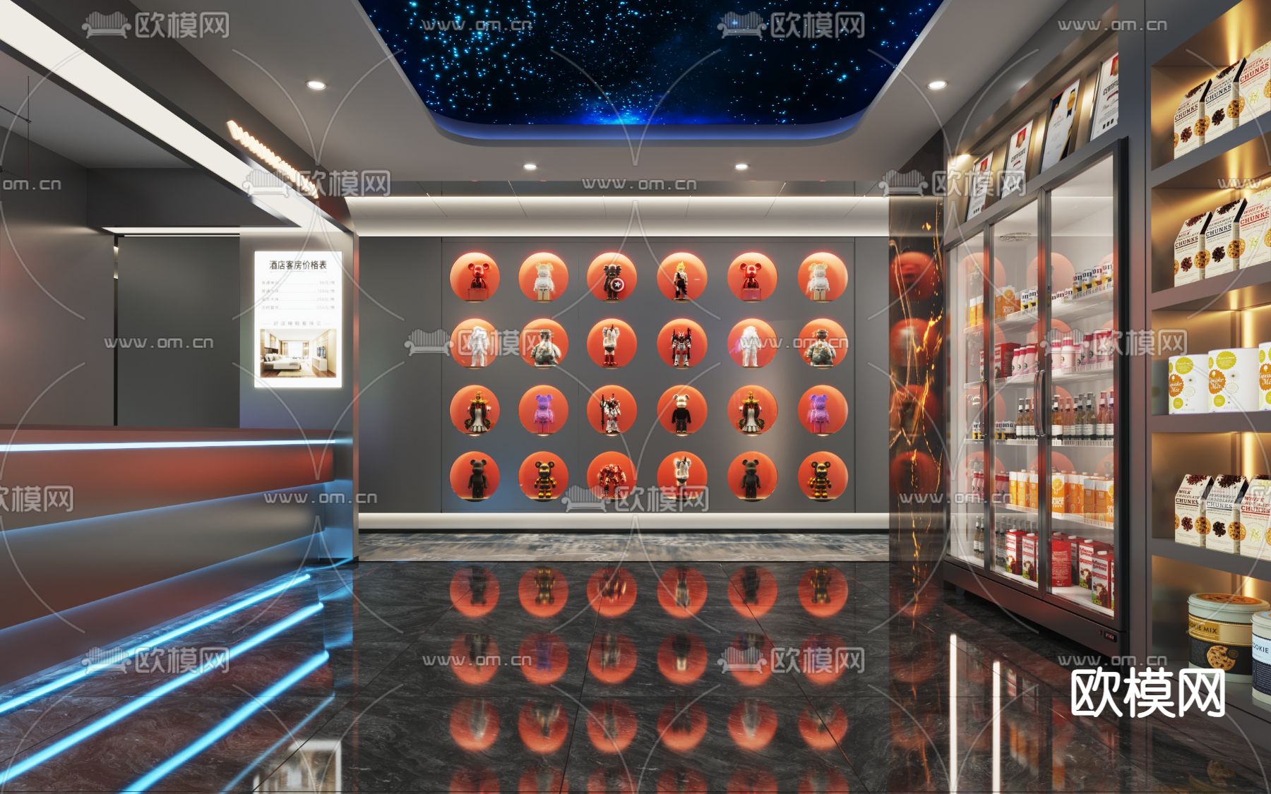 科技风网咖 电竞网吧3d模型下载（渲染图1）