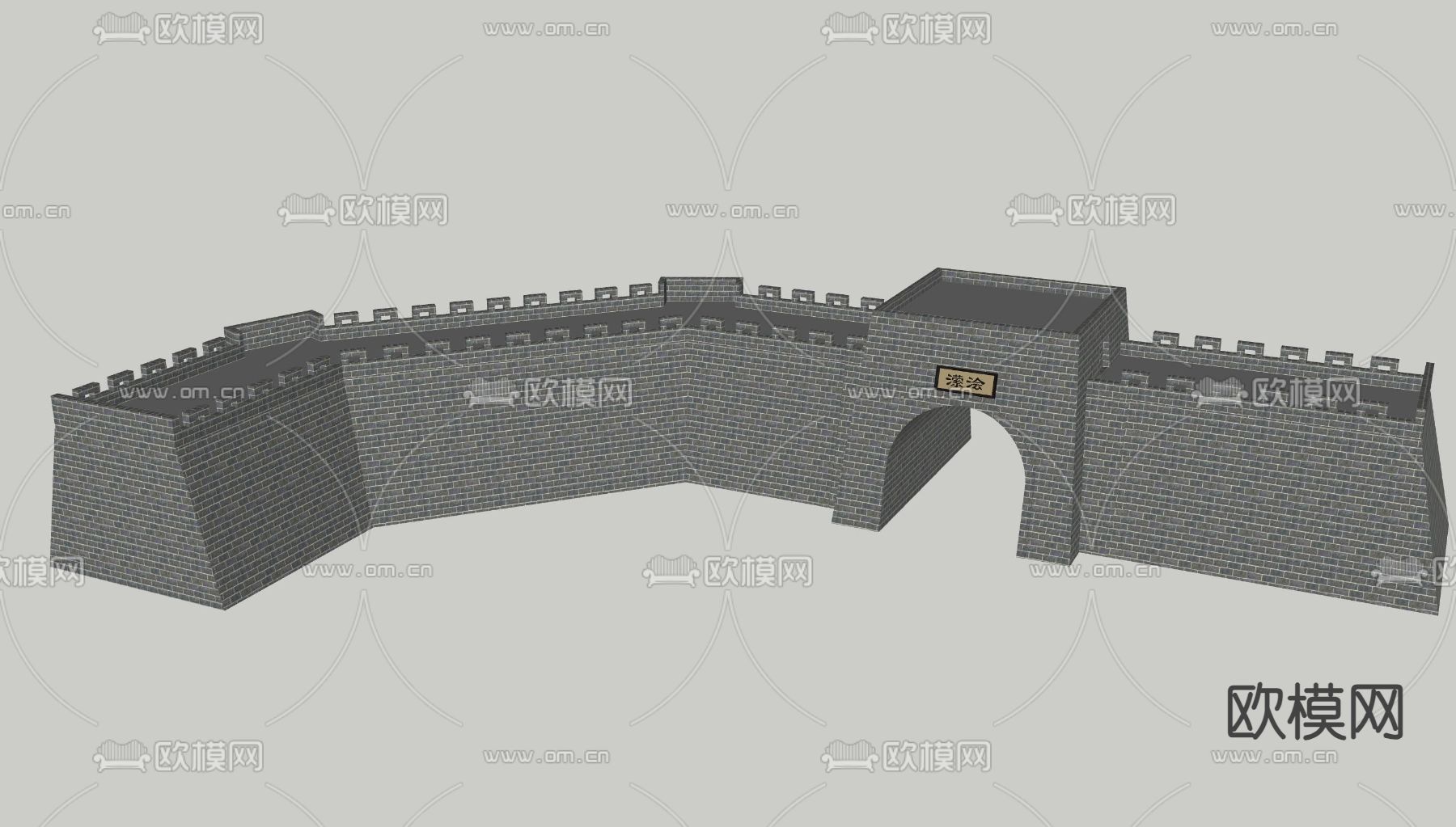 中式古城 城楼 城墙su模型下载