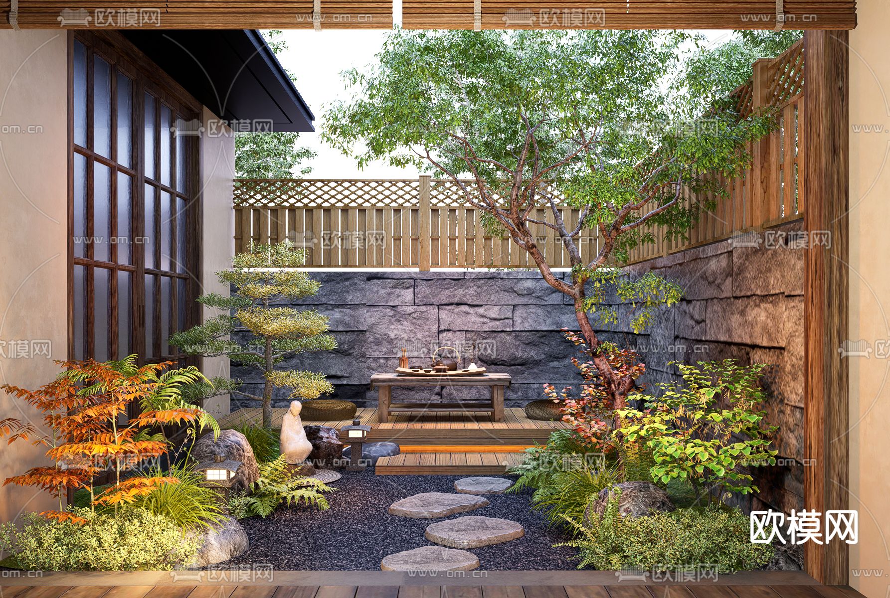 日式庭院景观su模型下载（渲染图2）