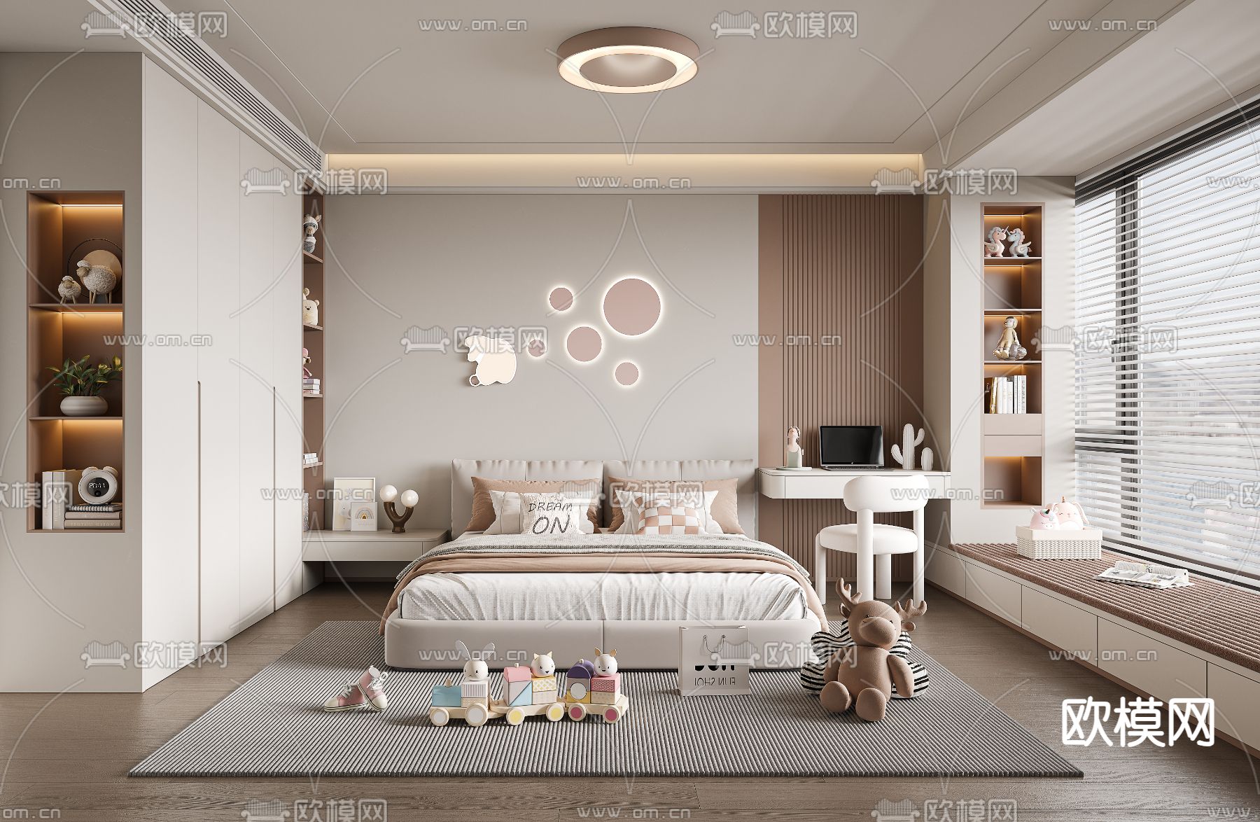 现代卧室 儿童房 次卧3d模型下载（渲染图1）