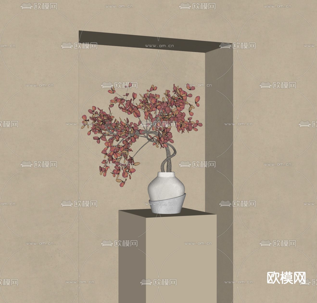 侘寂风花瓶 花艺su模型下载（渲染图2）