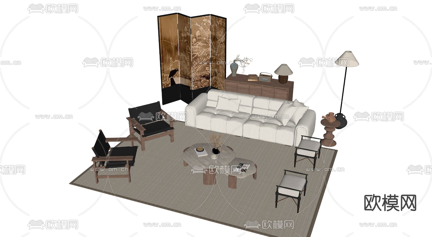 中古风沙发 组合沙发su模型下载（渲染图2）