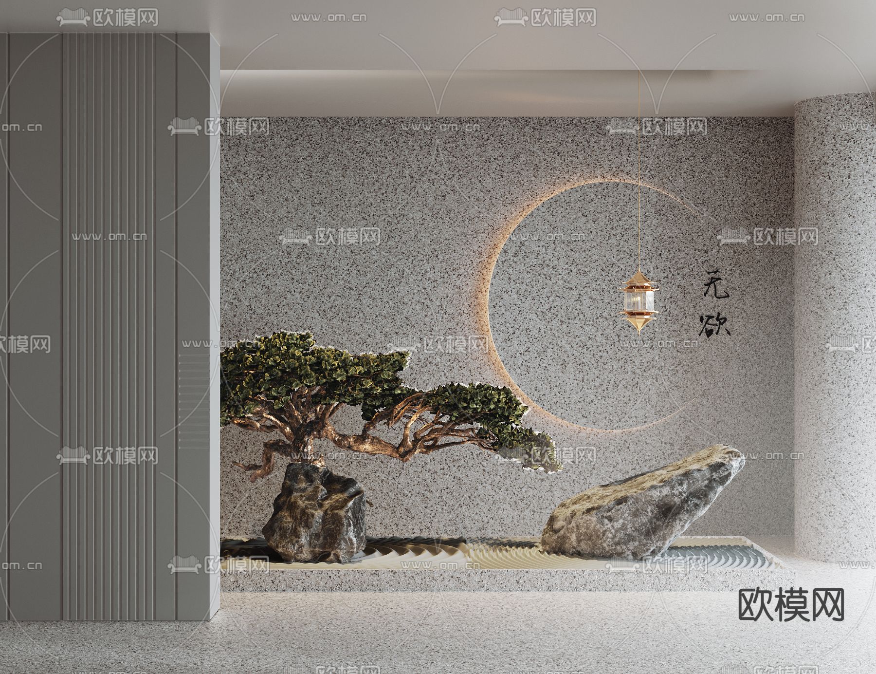 枯山水景观 松树造景3d模型下载