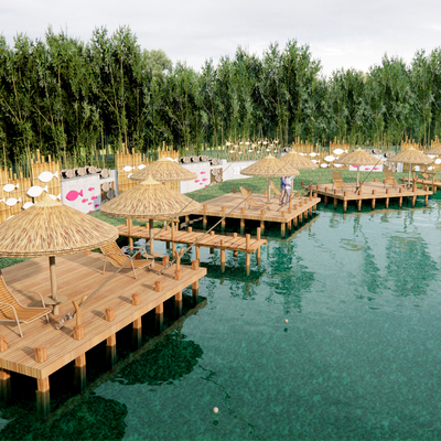 垂钓景观公园 路亚钓鱼 栈道景观su模型