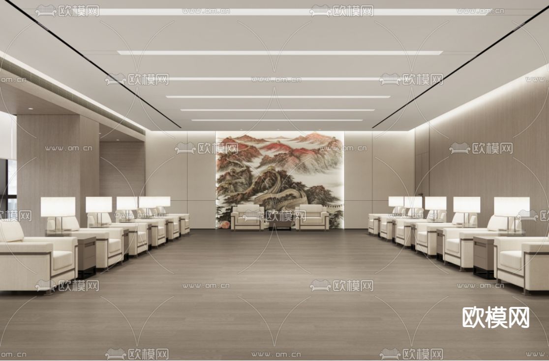 新中式接待室su模型下载（渲染图1）