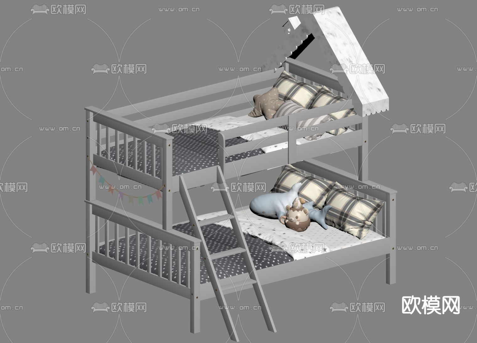 现代儿童上下床su模型下载（渲染图1）