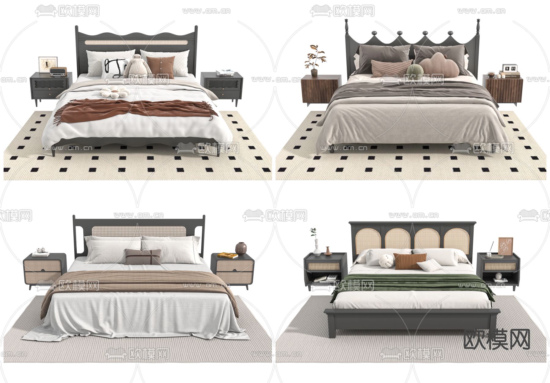 法式双人床3d模型下载