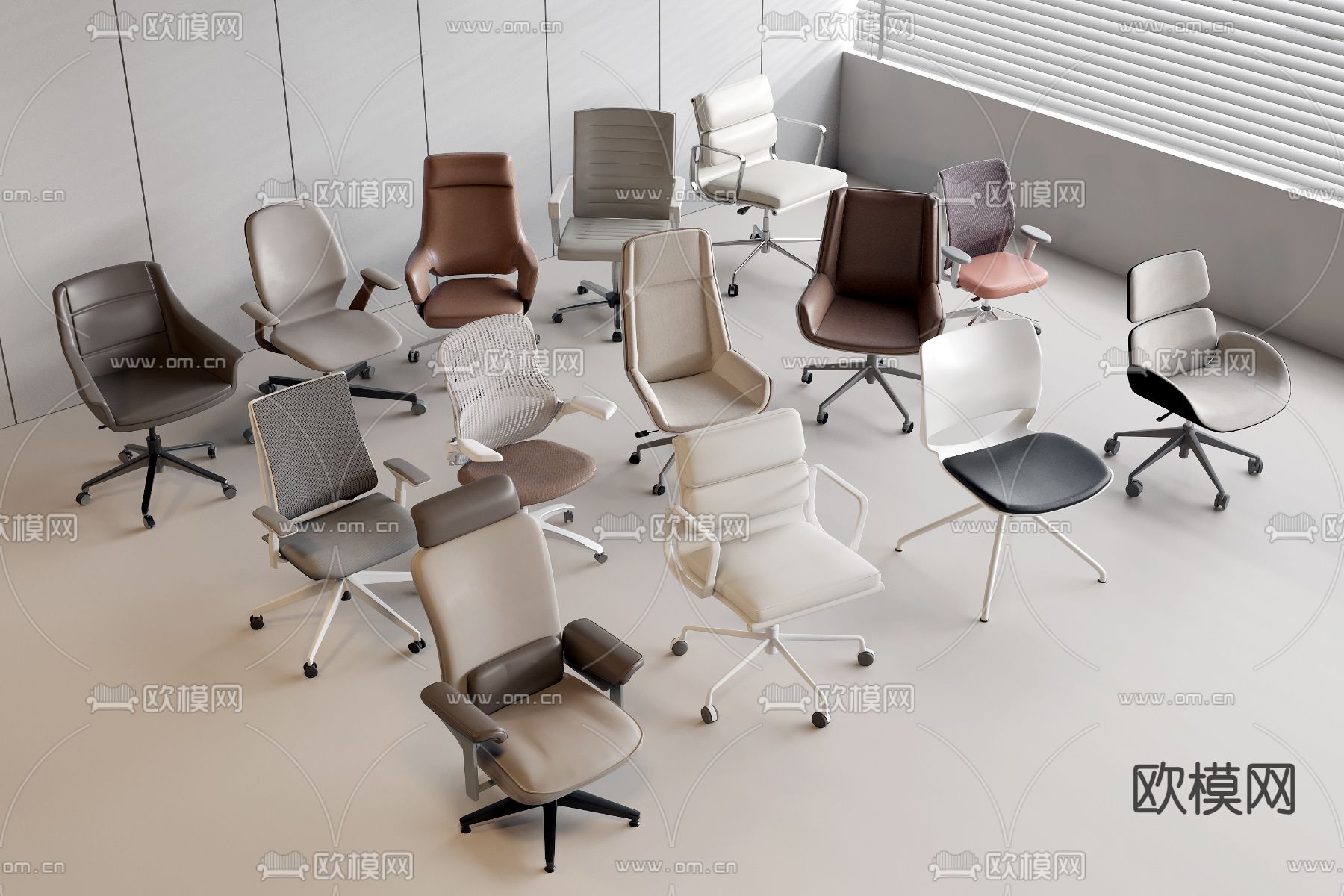 现代办公椅 职员椅 转椅su模型下载（渲染图1）
