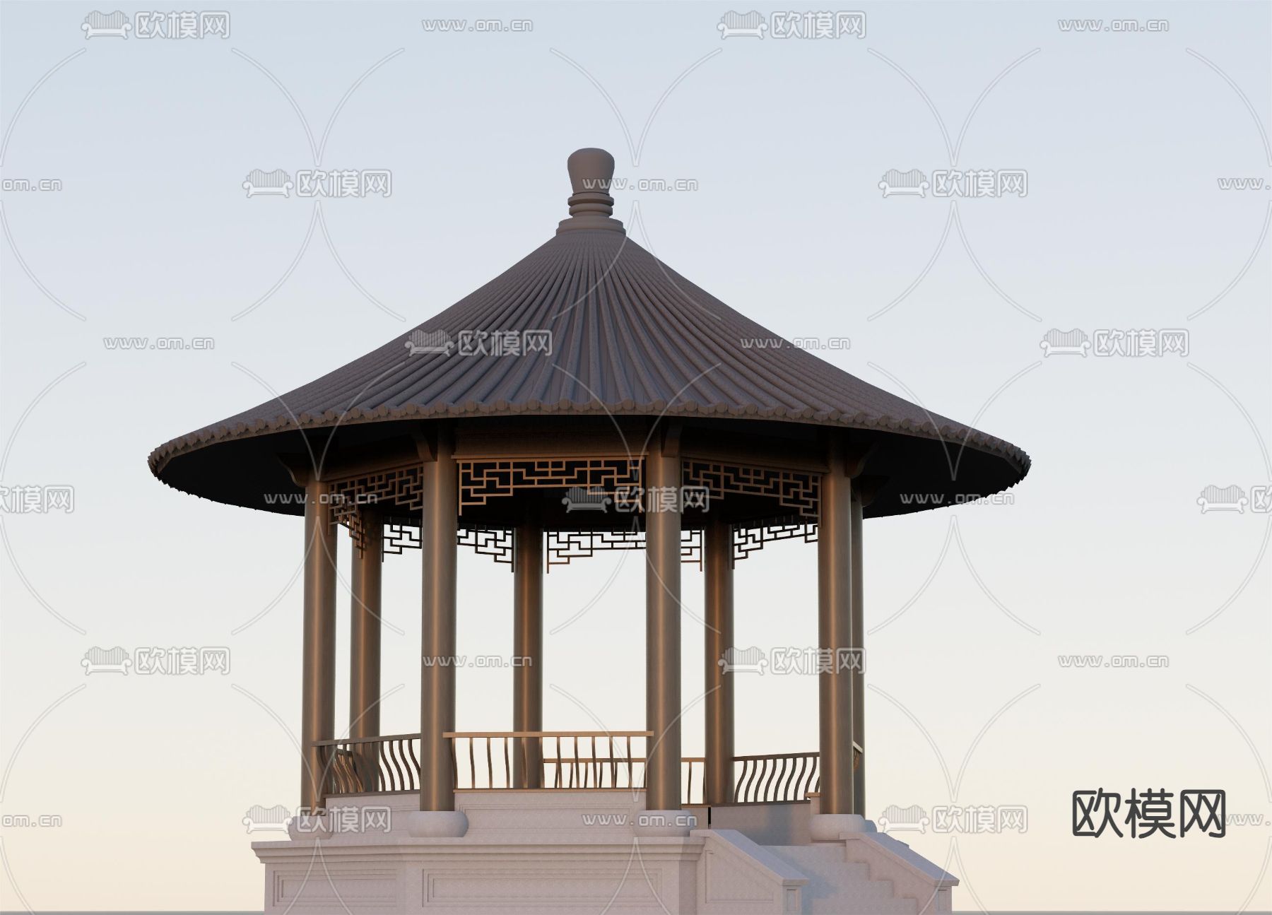 新中式景观圆亭su模型下载（渲染图1）