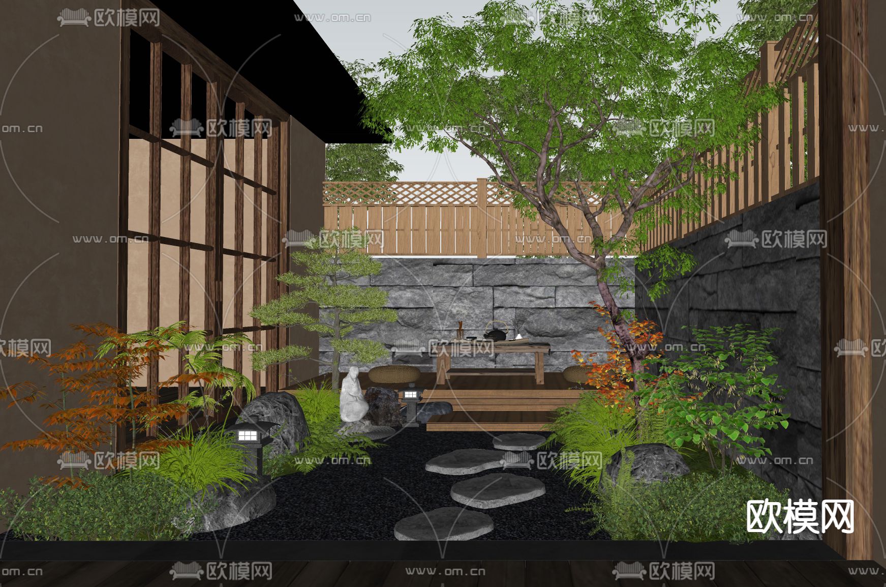 日式庭院景观su模型下载（渲染图1）