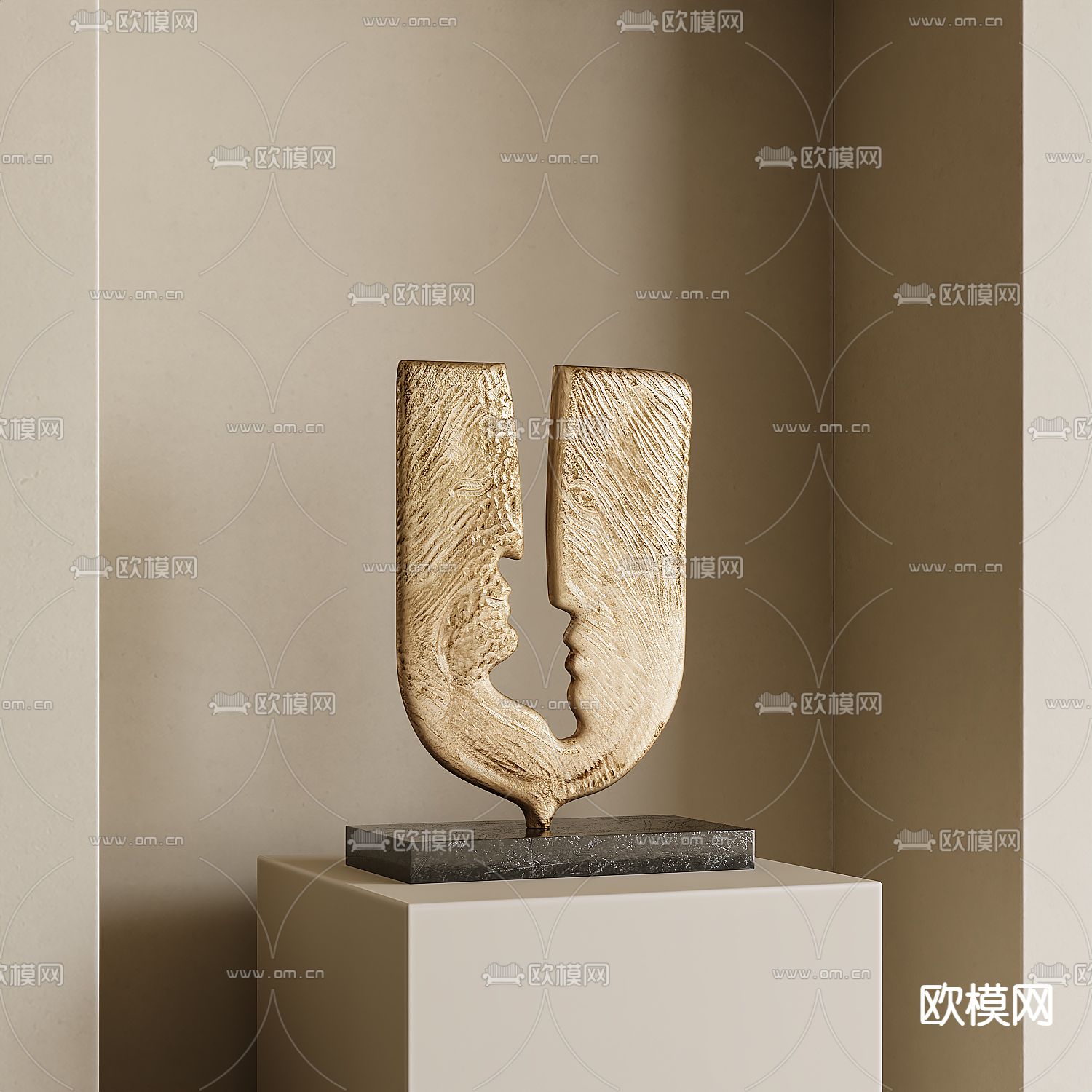 侘寂风雕塑 摆件su模型下载（渲染图1）