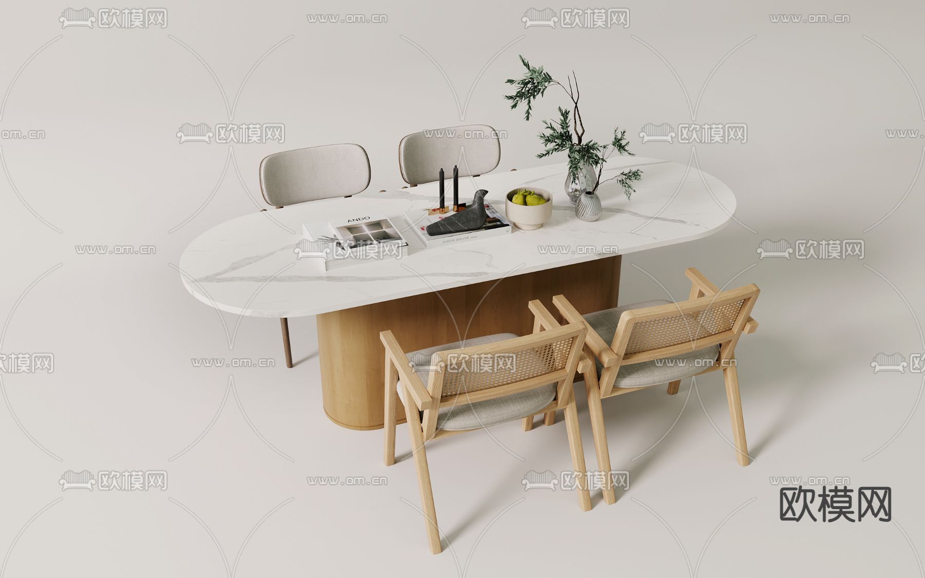 长条餐桌椅3d模型下载