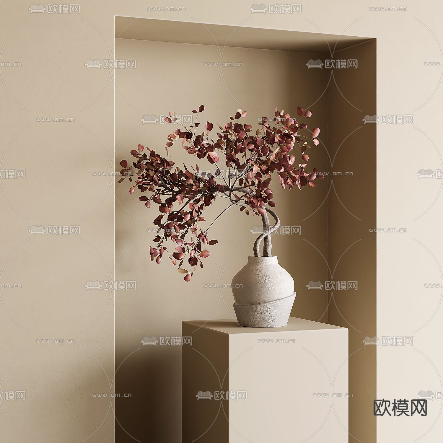 侘寂风花瓶 花艺su模型下载（渲染图1）