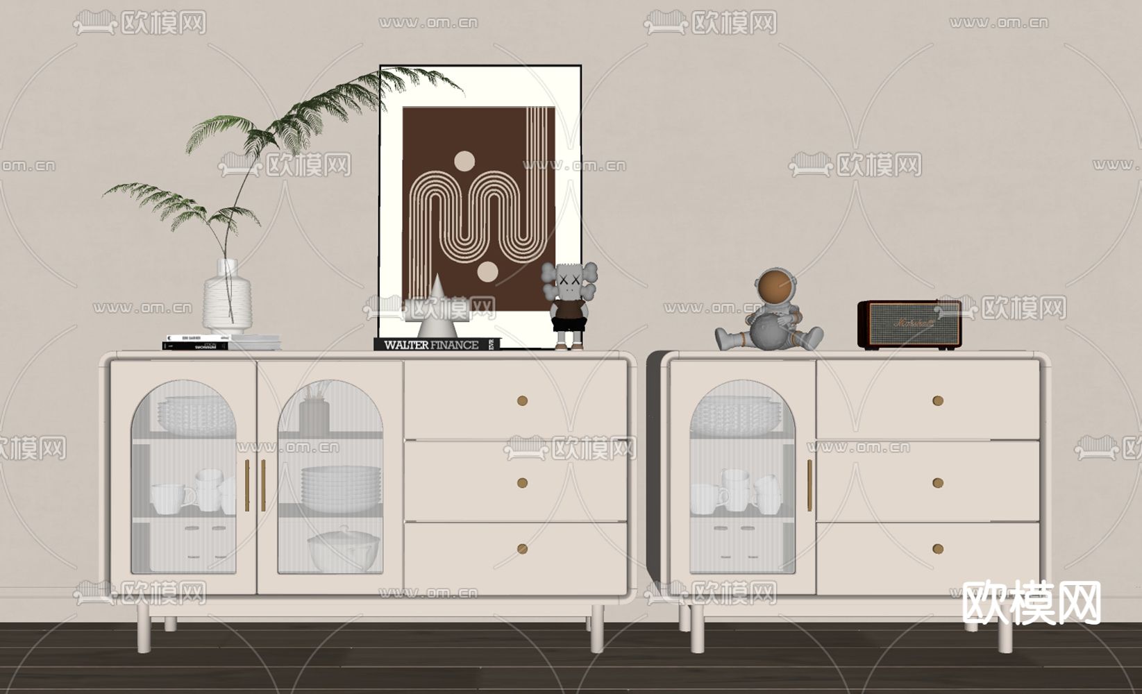 奶油风餐边柜su模型下载（渲染图1）