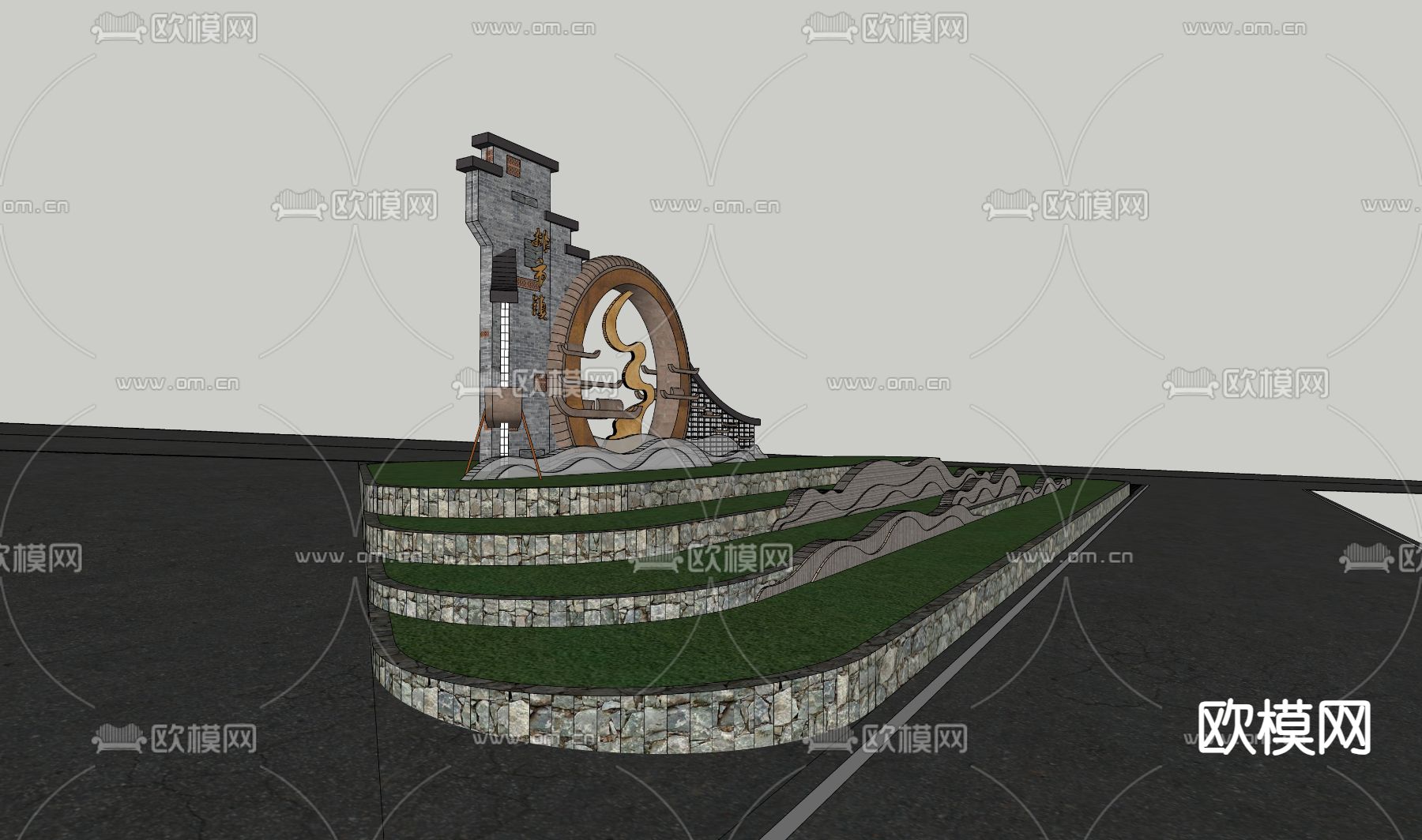 美丽乡村指示牌 村标su模型下载（渲染图3）