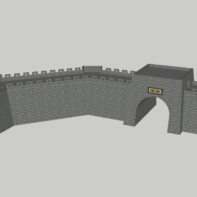  中式古城 城楼 城墙su模型 