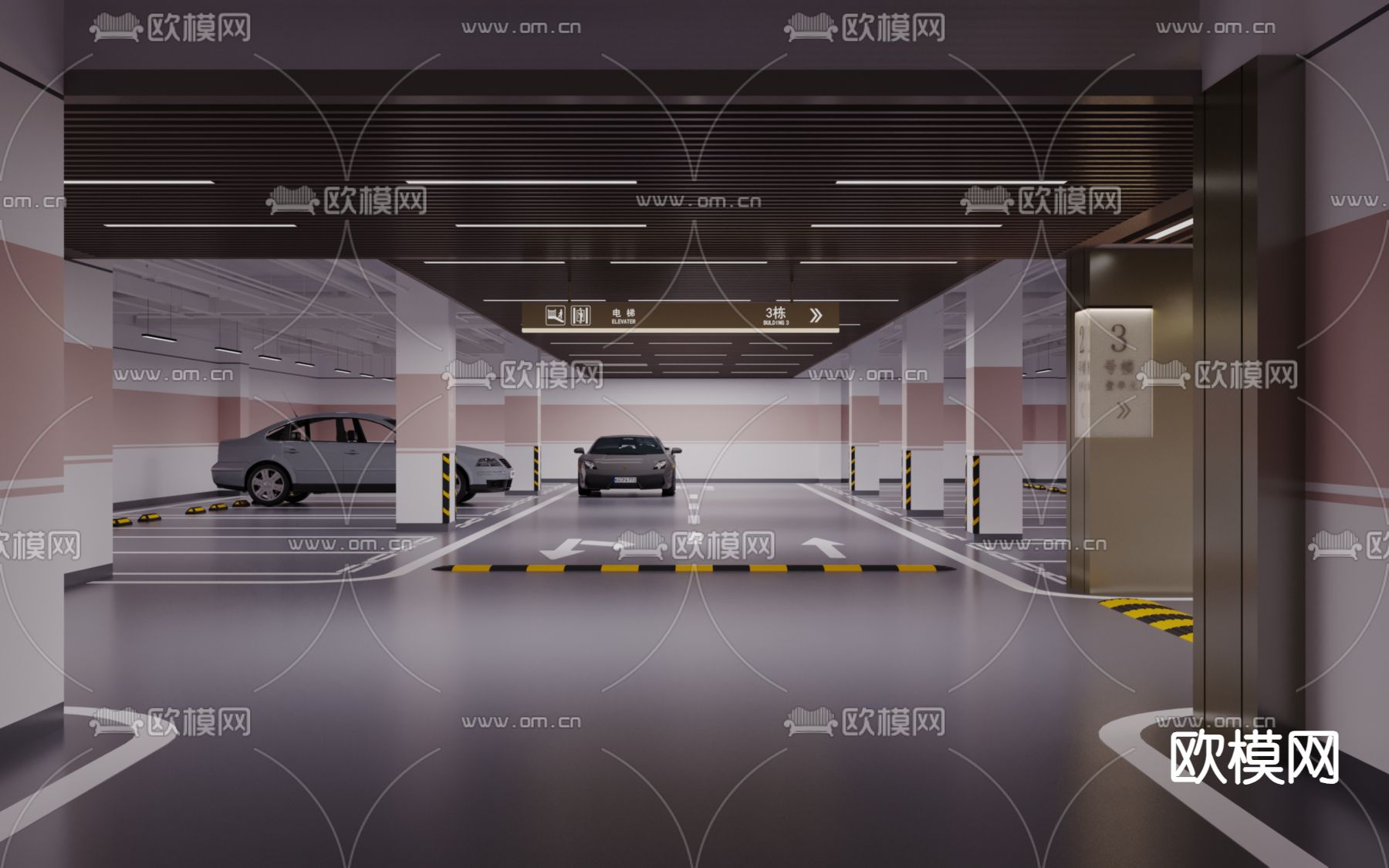 地下车库 停车场3d模型下载（渲染图1）