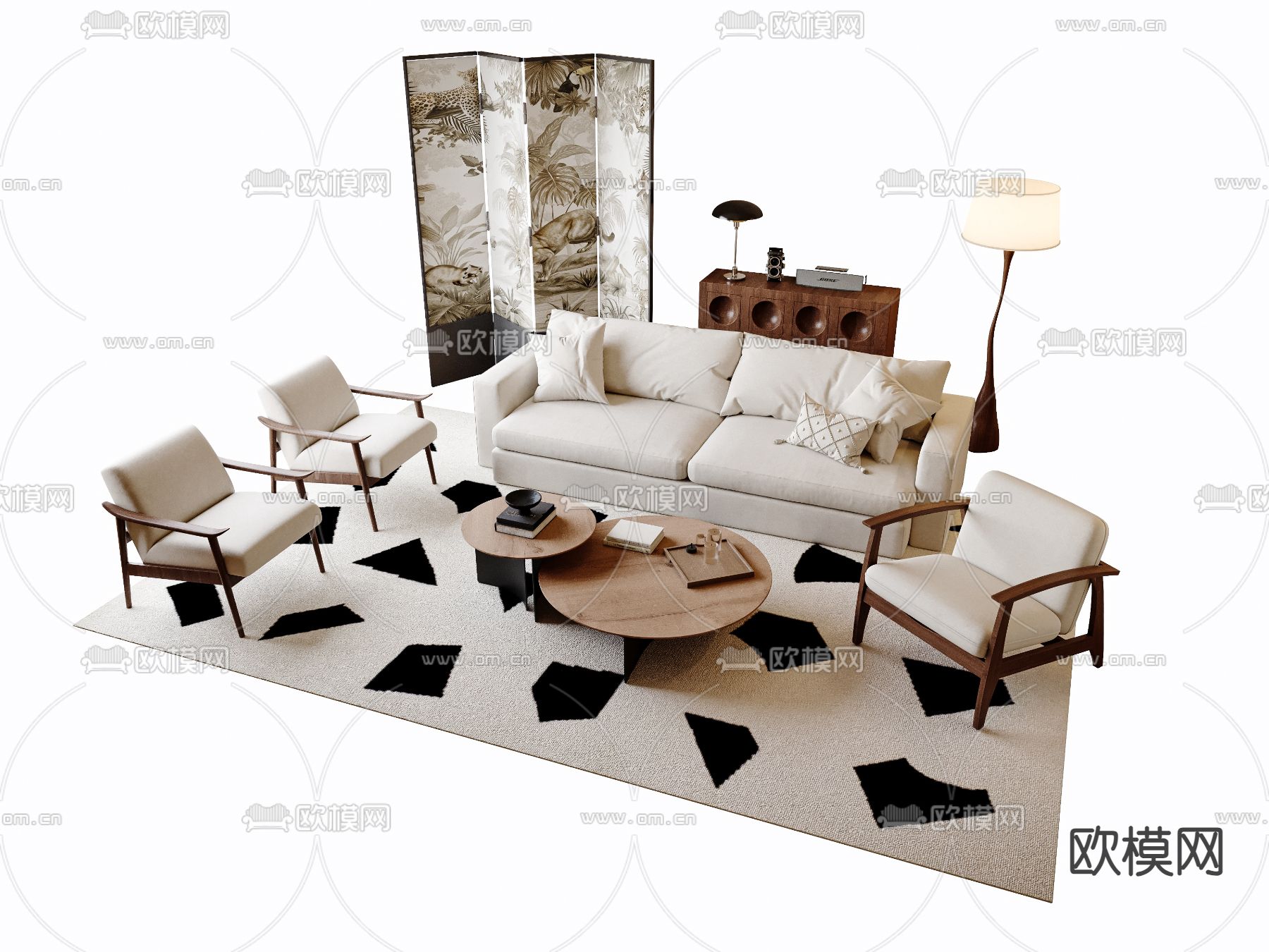 中古风沙发 组合沙发su模型下载（渲染图1）