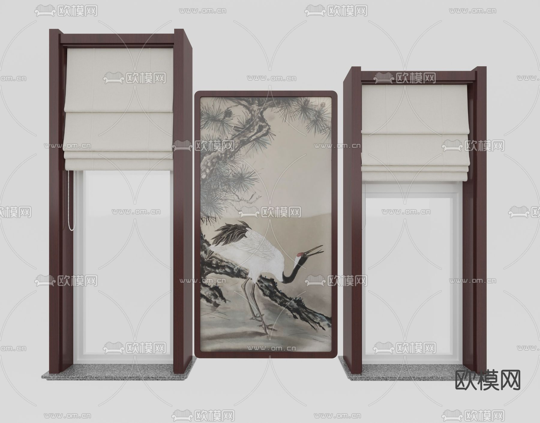 中式窗户 遮光帘 布帘3d模型下载