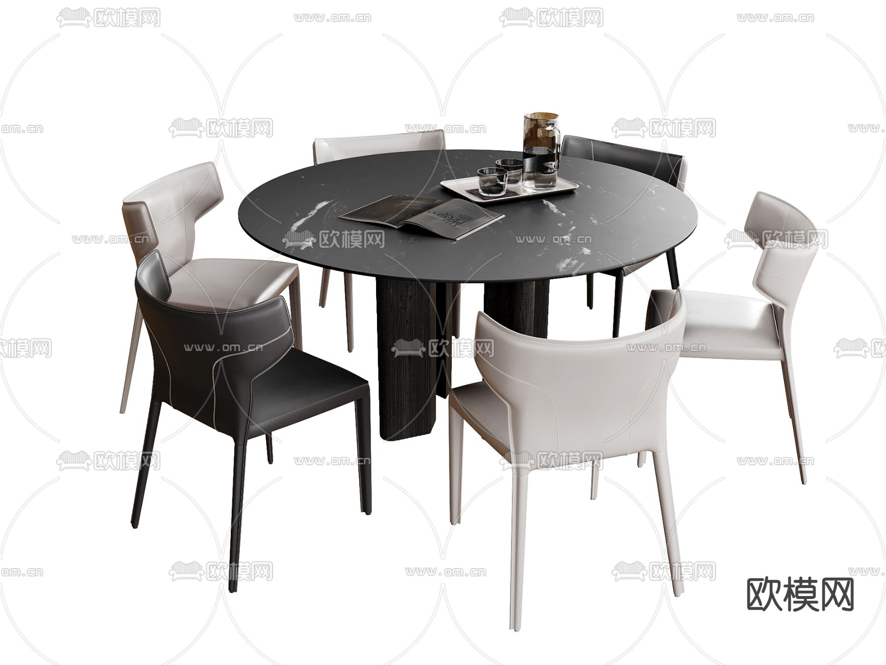 圆形餐桌椅 岩板餐桌3d模型下载
