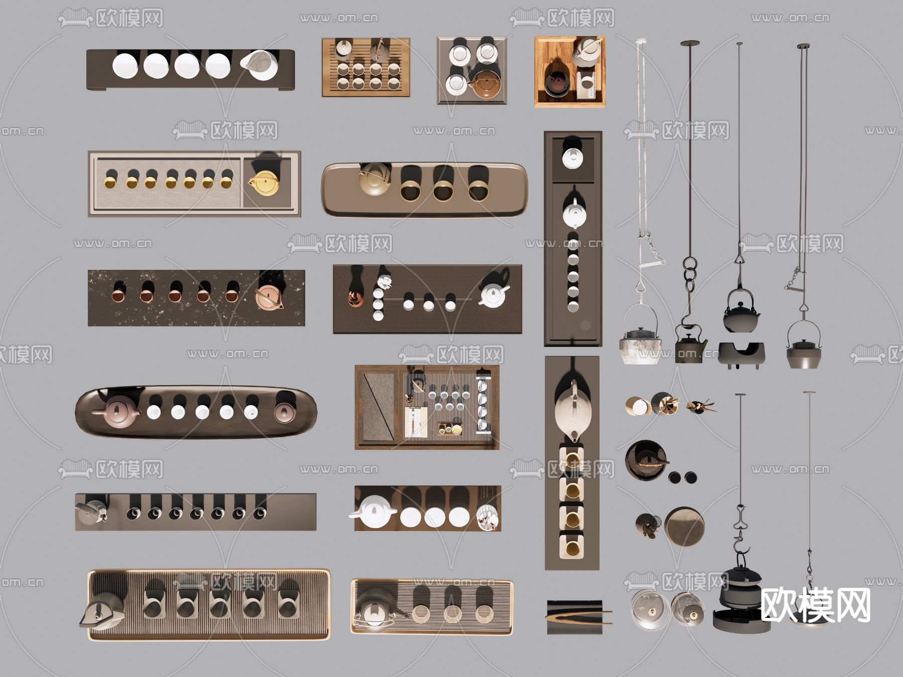 新中式茶具 茶壶 茶杯 摆件su模型下载（渲染图2）